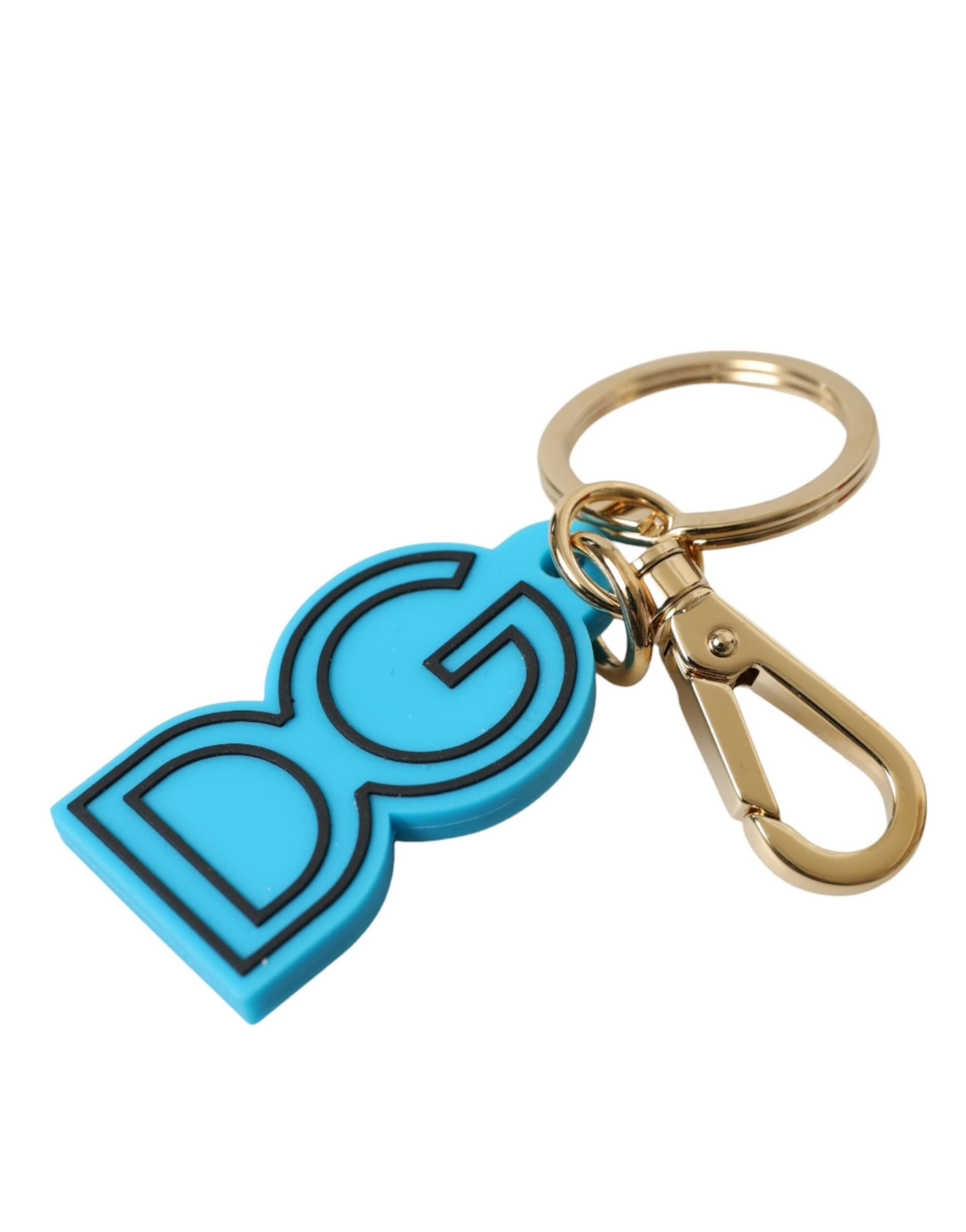 Blue Rubber Gold Tone Metal DG Logo Keyring Keychain - 3