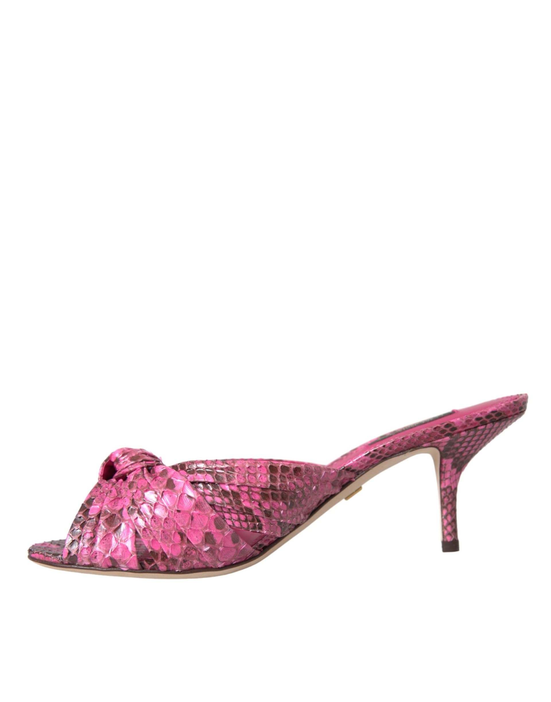 Pink Exotic Leather Kitten Heels Slides Shoes - 4