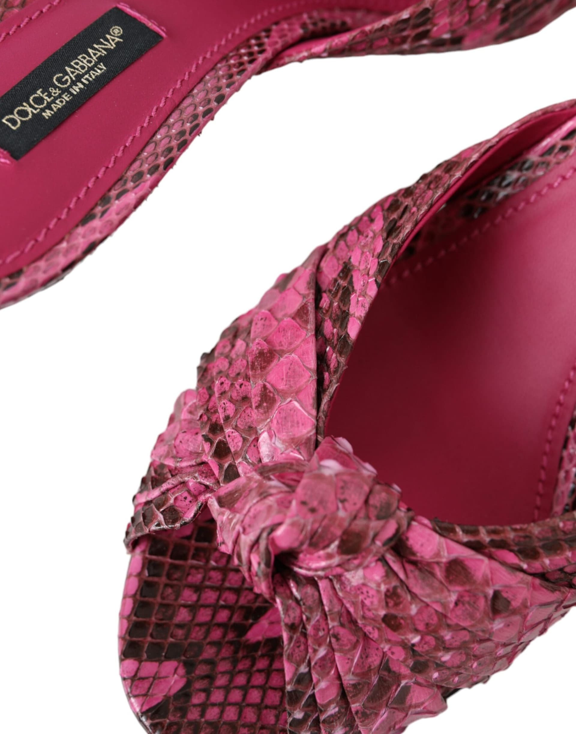 Pink Exotic Leather Kitten Heels Slides Shoes - 8