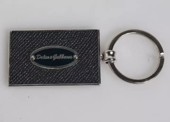 Black Leather Logo Metal Ring Keychain Keyring - 4