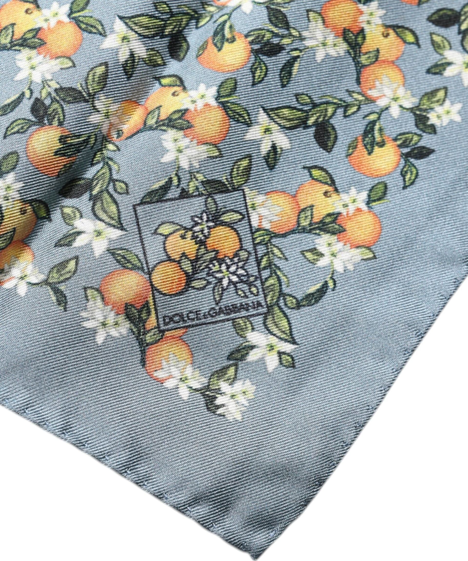 Gray Oranges Silk Square Handkerchief Scarf - 4
