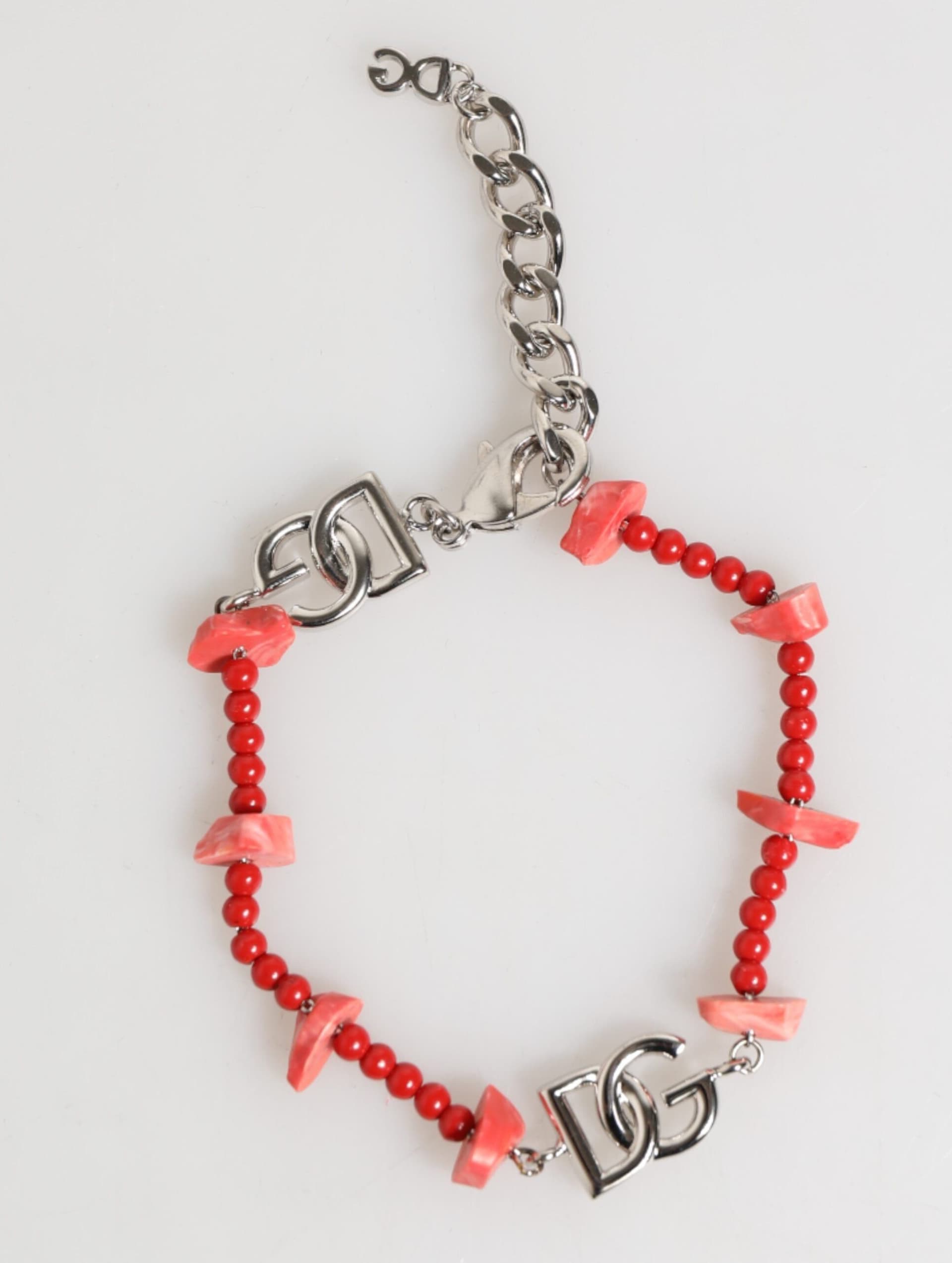 Silver Tone Brass Beaded Resin DG Logo Chain Men Bracelet - 3