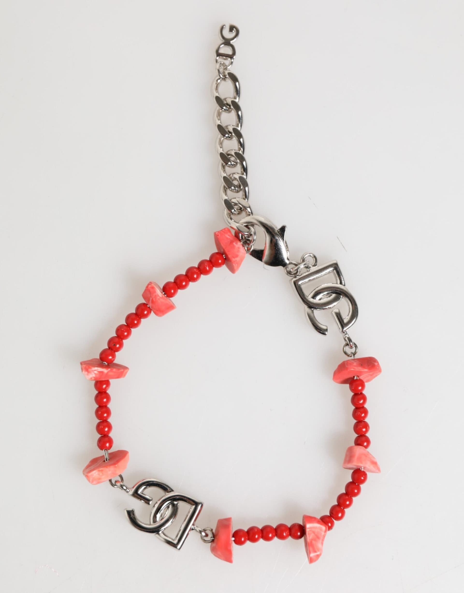 Silver Tone Brass Beaded Resin DG Logo Chain Men Bracelet - 5
