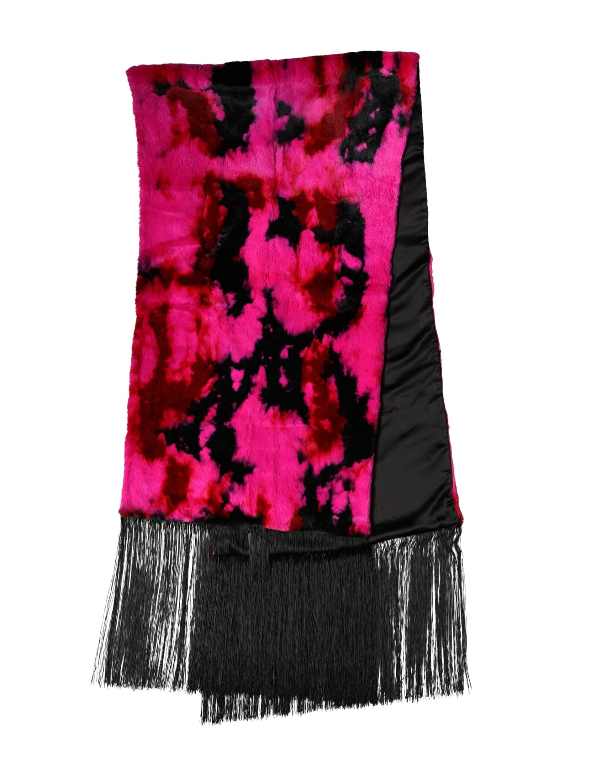 Pink Black Faux Fur Neck Wrap Fringes 200cm x 59cm Scarf - 2