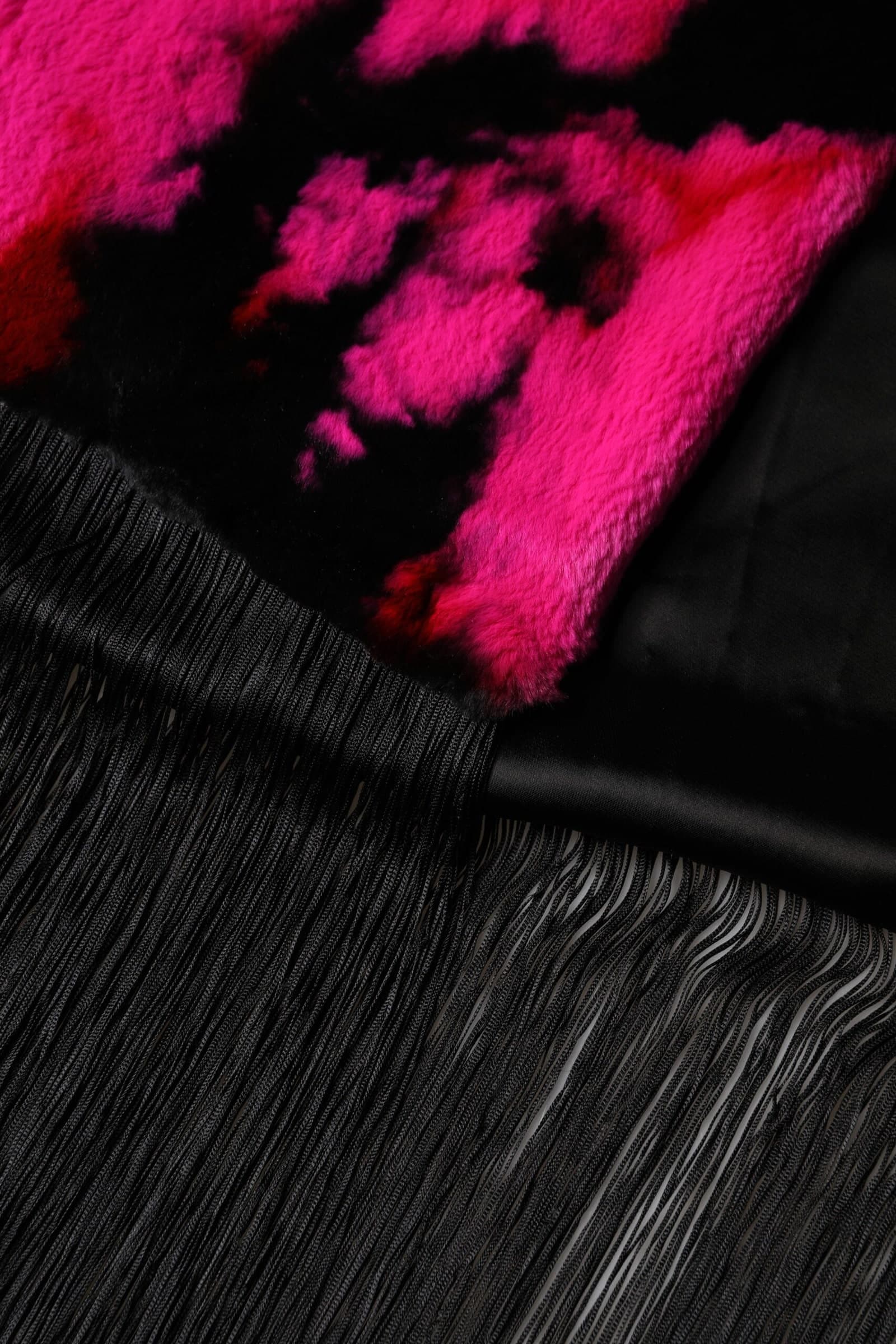Pink Black Faux Fur Neck Wrap Fringes 200cm x 59cm Scarf - 3