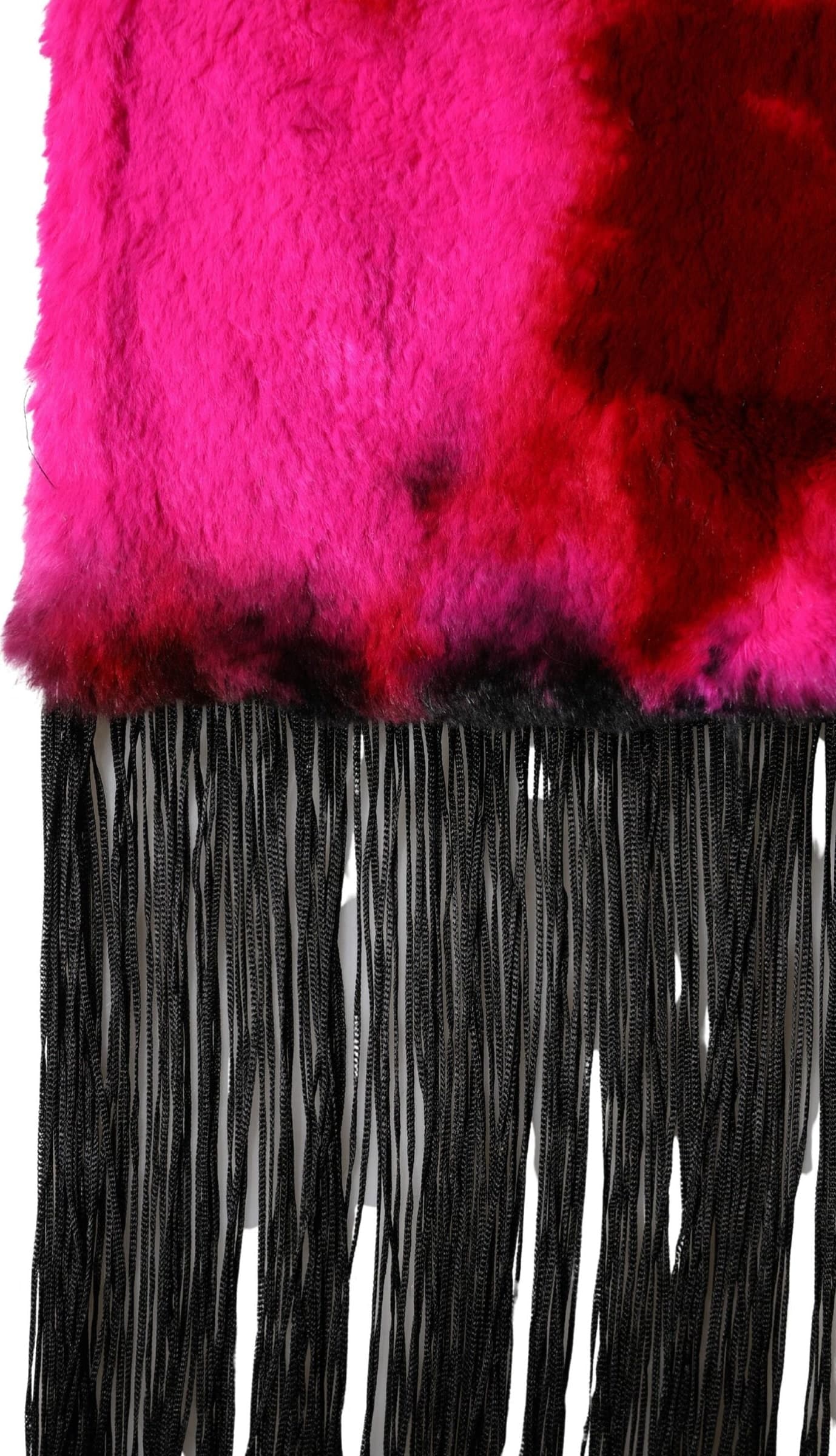 Pink Black Faux Fur Neck Wrap Fringes 200cm x 59cm Scarf - 4