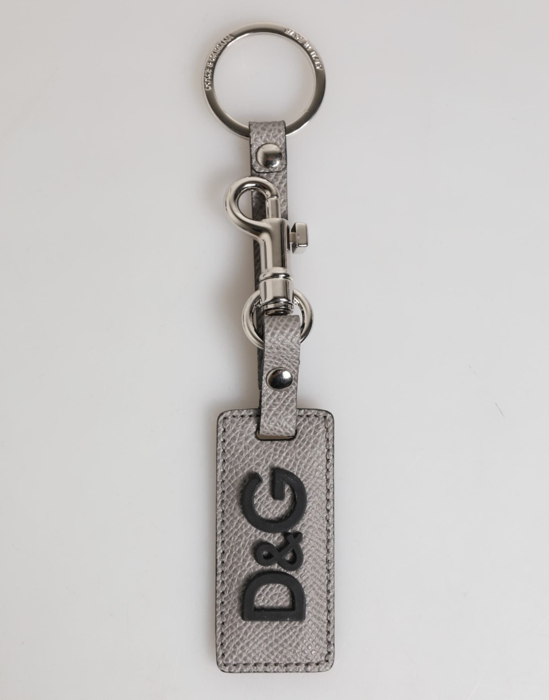 Gray Leather Logo Metal Ring Keychain Holder Men Keyring - 2