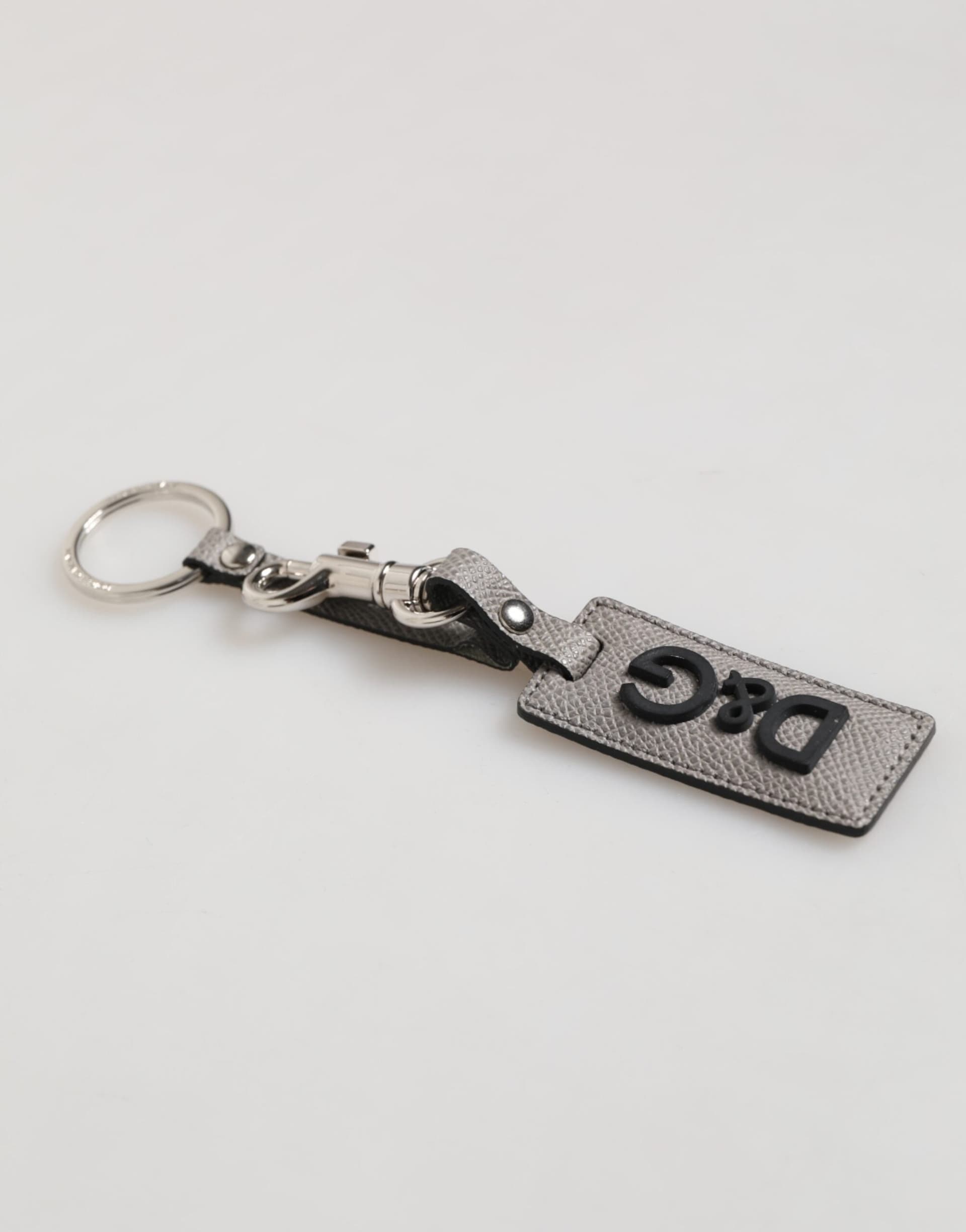 Gray Leather Logo Metal Ring Keychain Holder Men Keyring - 3