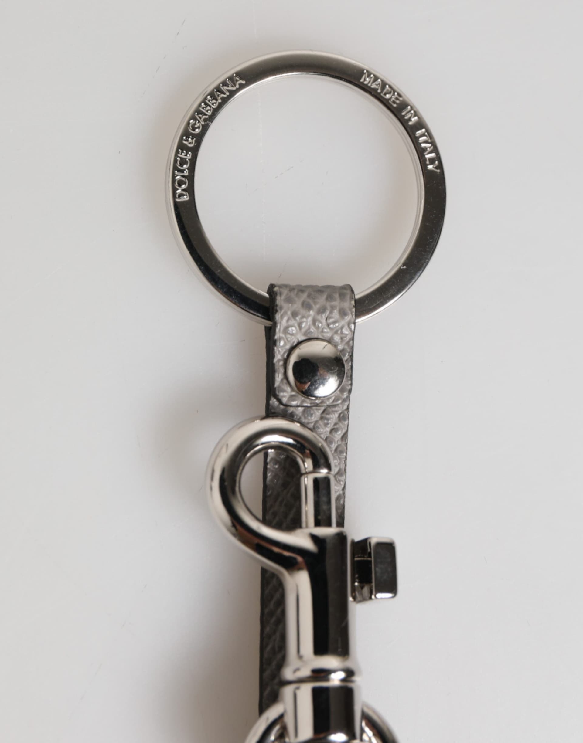 Gray Leather Logo Metal Ring Keychain Holder Men Keyring - 4