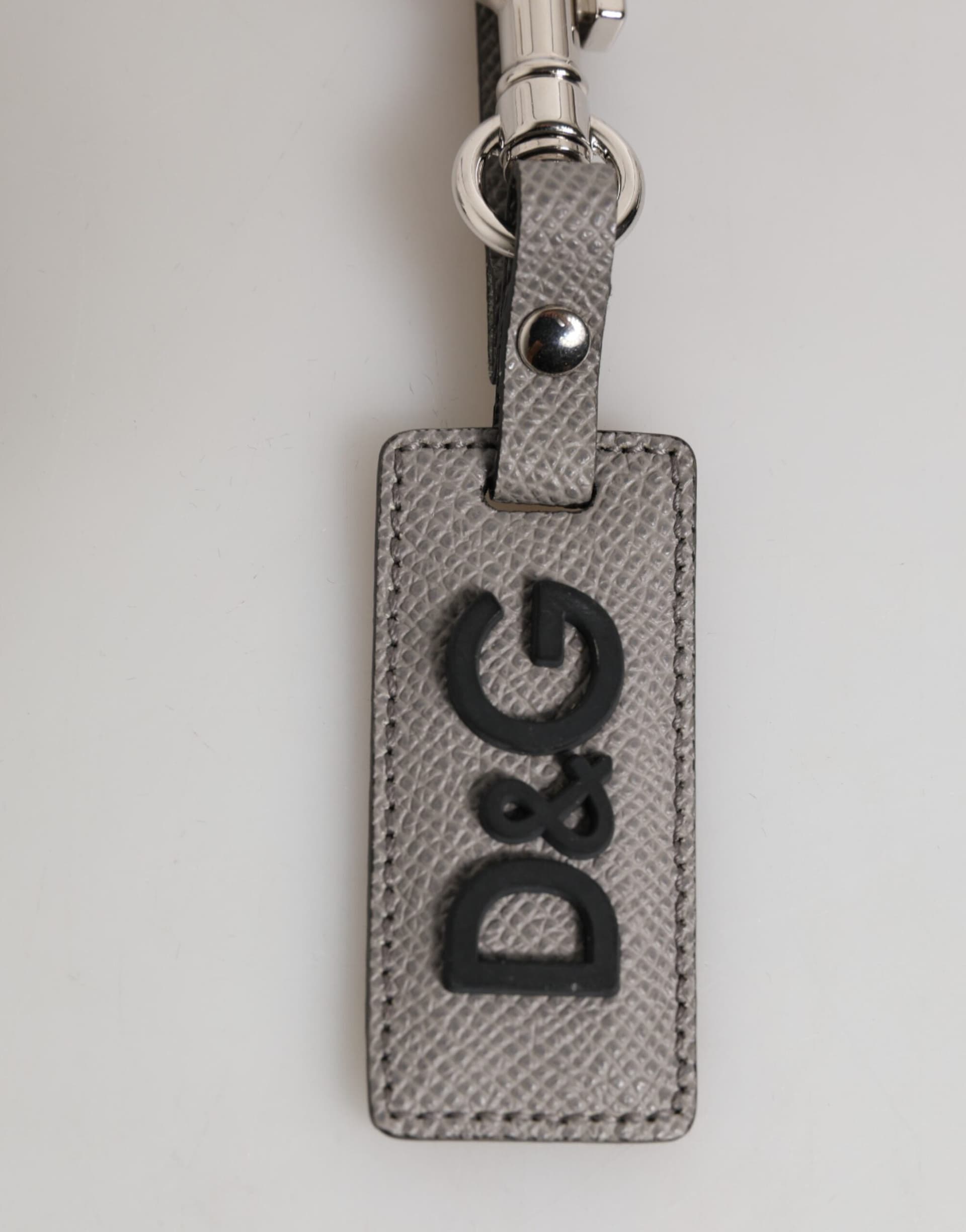 Gray Leather Logo Metal Ring Keychain Holder Men Keyring - 5