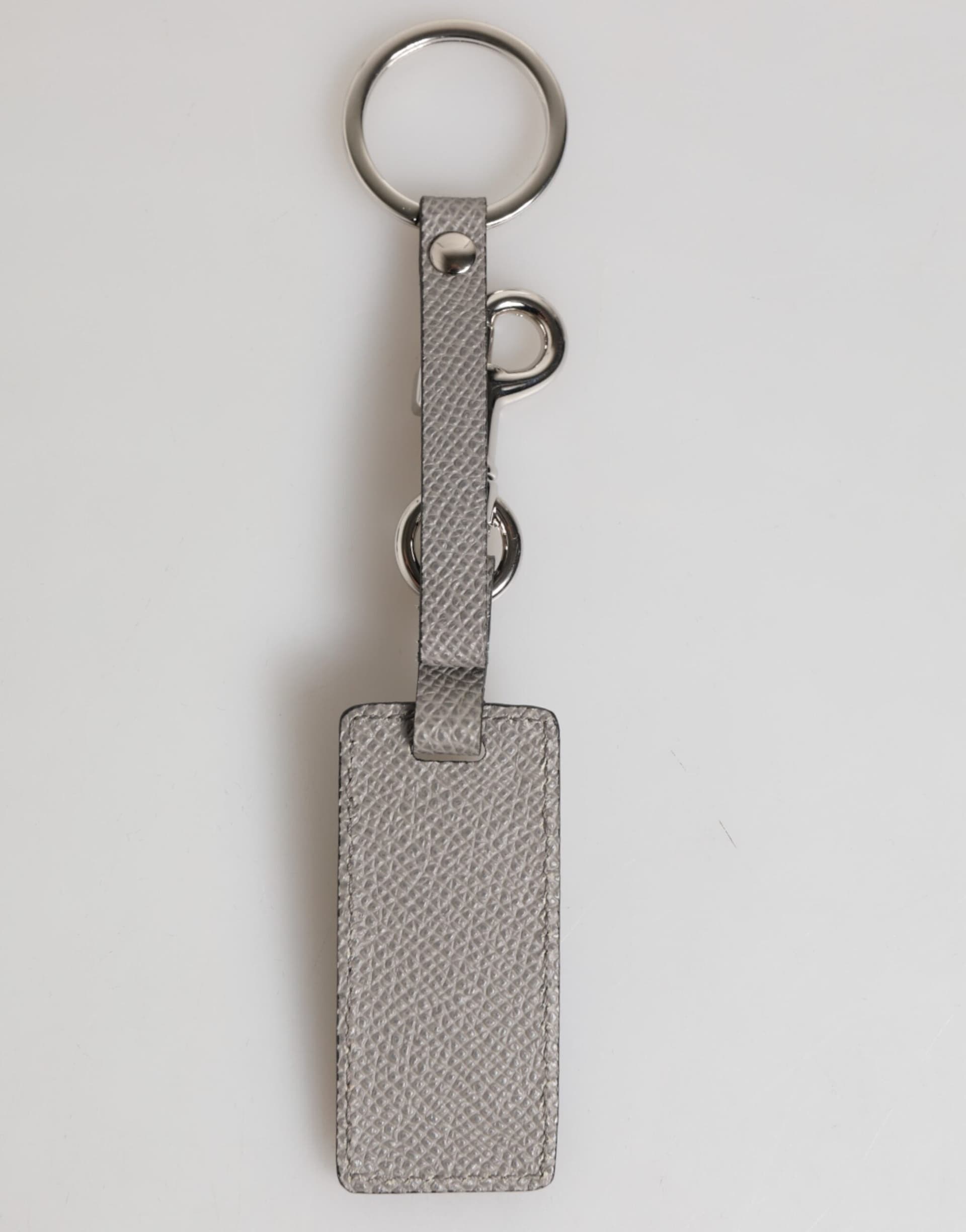 Gray Leather Logo Metal Ring Keychain Holder Men Keyring - 6