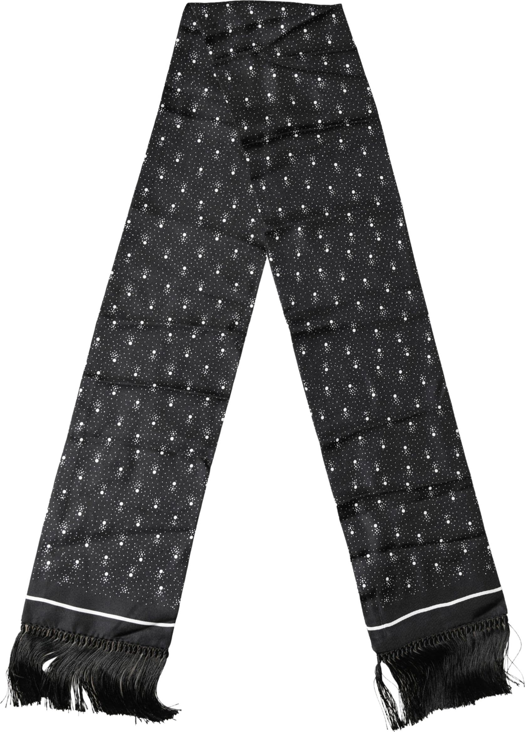 Black White Silk Dotted Print Foulard 140cm X 15cm Scarf - 2