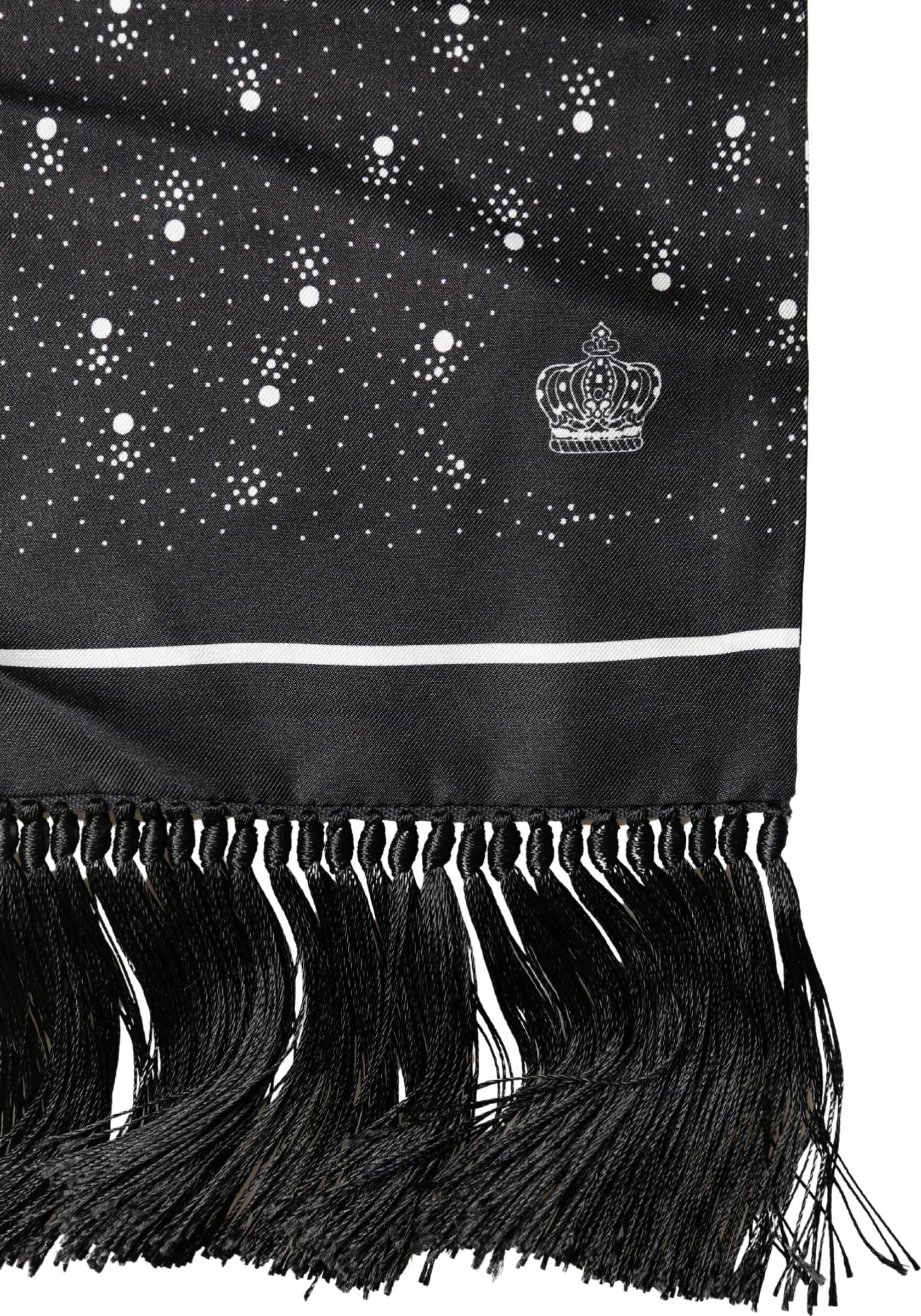 Black White Silk Dotted Print Foulard 140cm X 15cm Scarf - 3