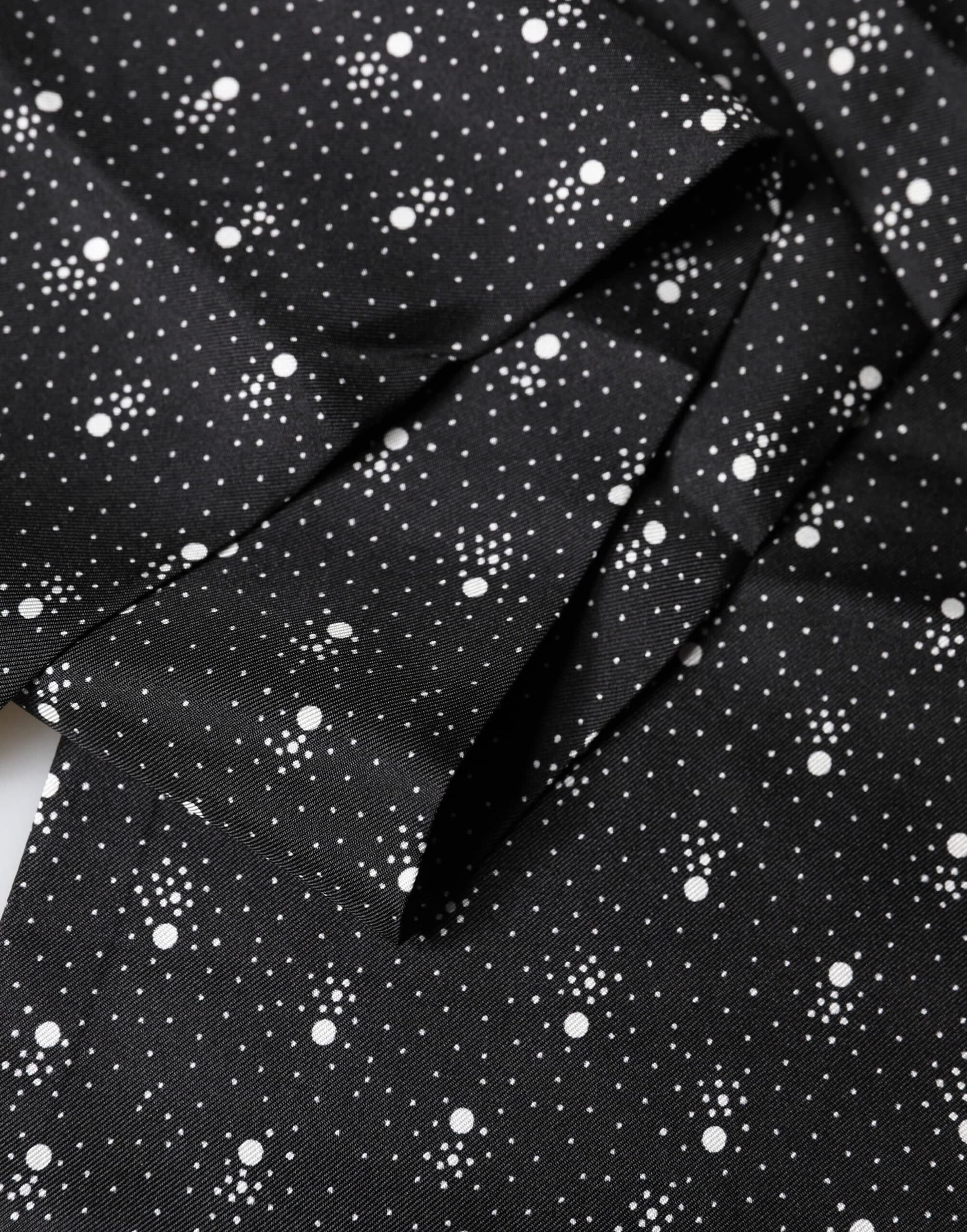 Black White Silk Dotted Print Foulard 140cm X 15cm Scarf - 4