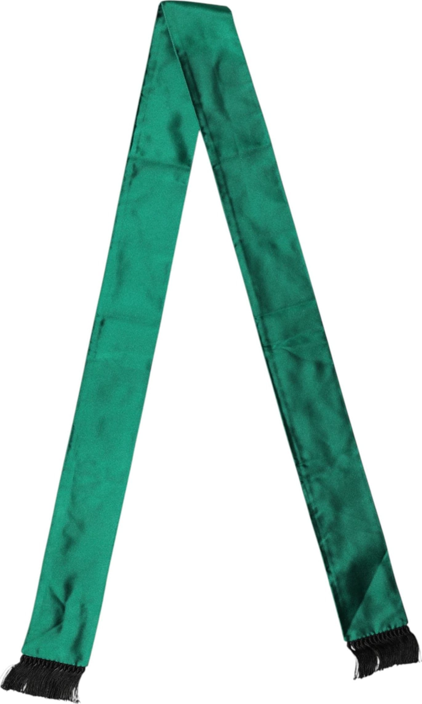 Green Silk Fringes Neck Wrap Foulard Scarf - 2