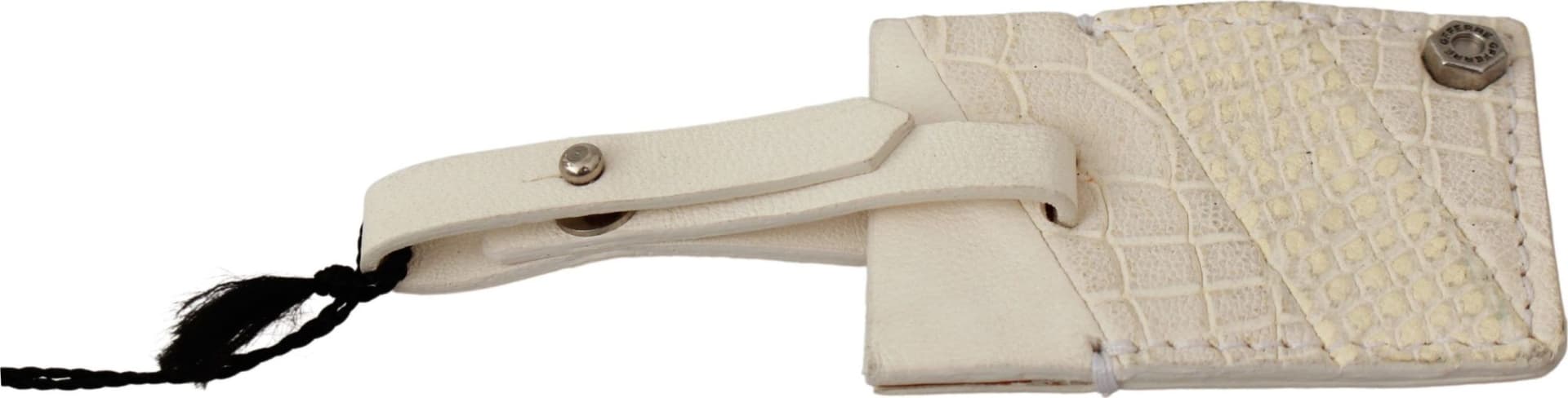 Beige Luggage Tag Branded Leather Patterned Keychain - 3