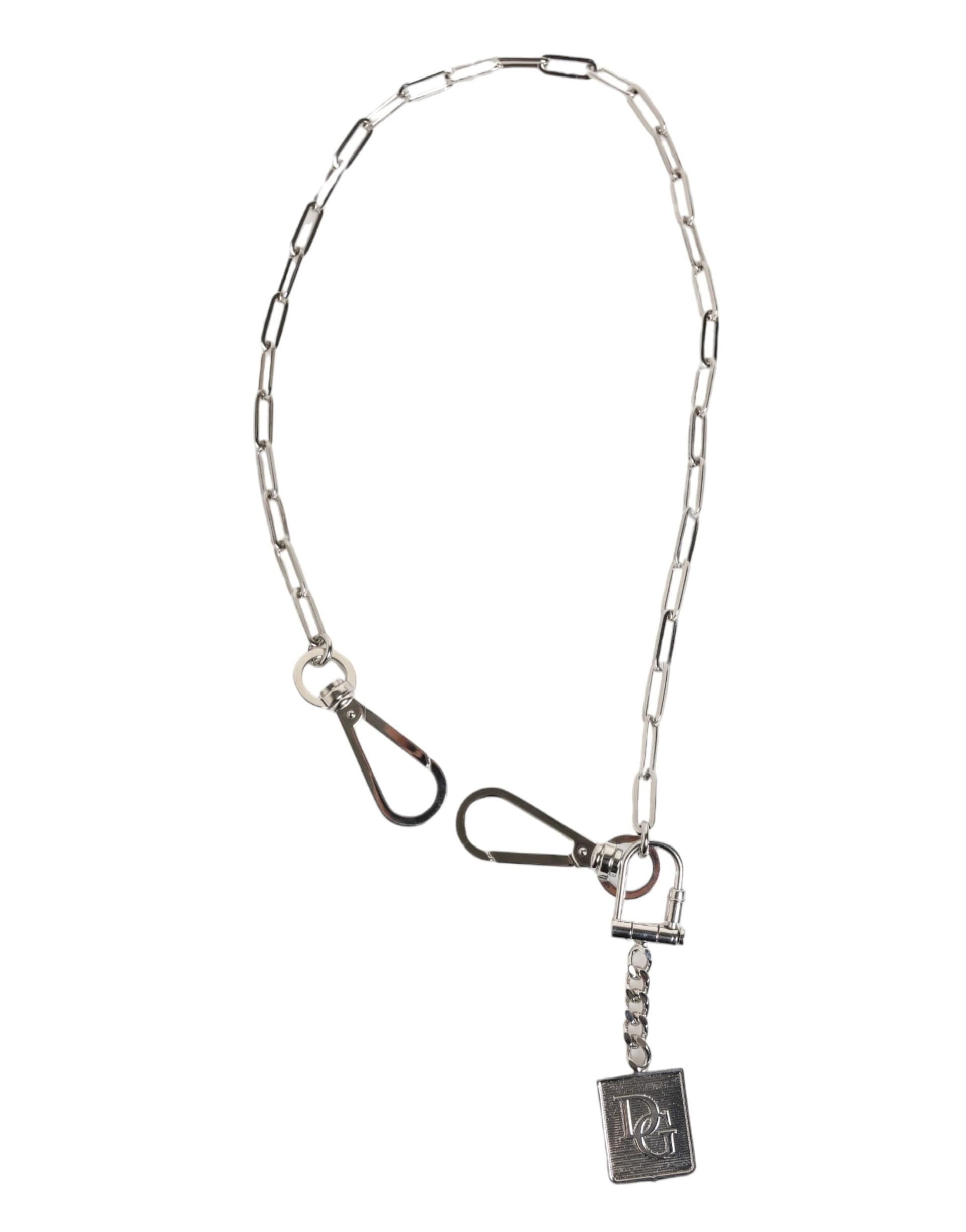 Silver Tone Metal Chain DG Logo Pendant Men Necklace - 2