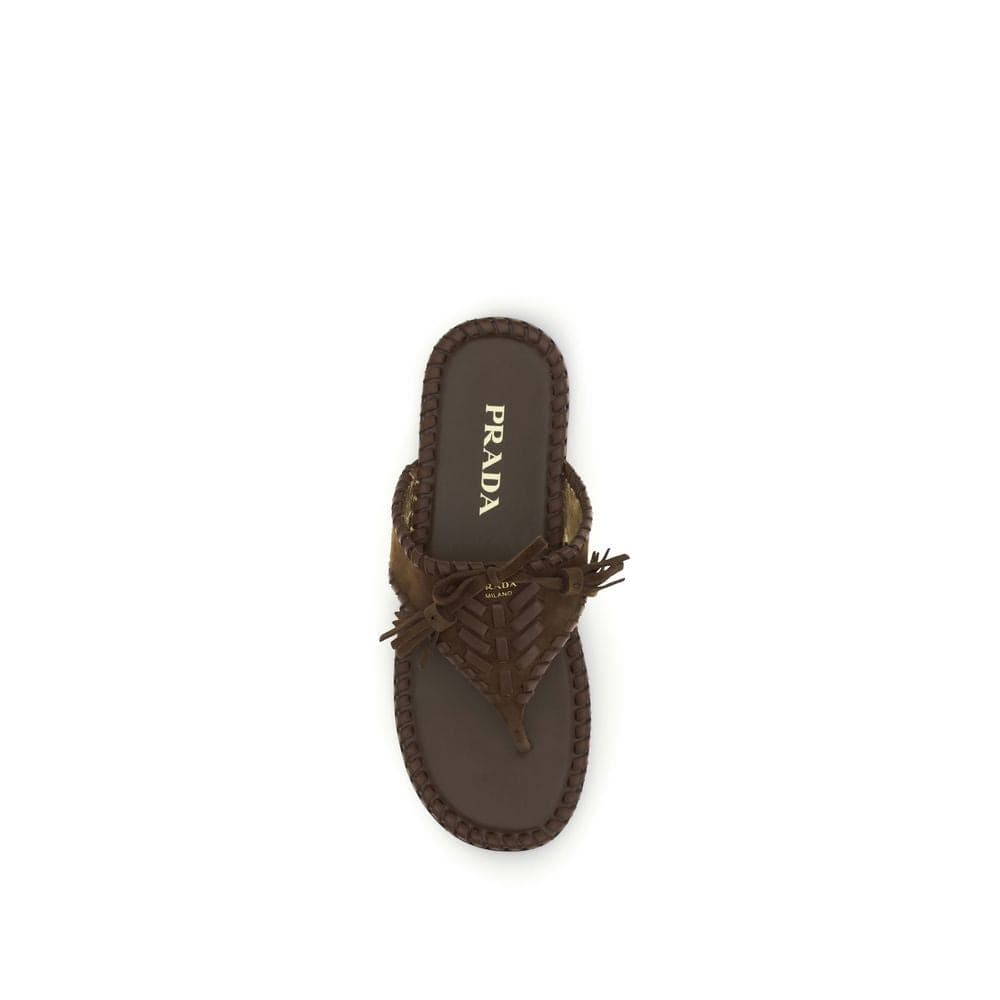 Brown Calf Leather Bos Taurus Flat Sandals - 4