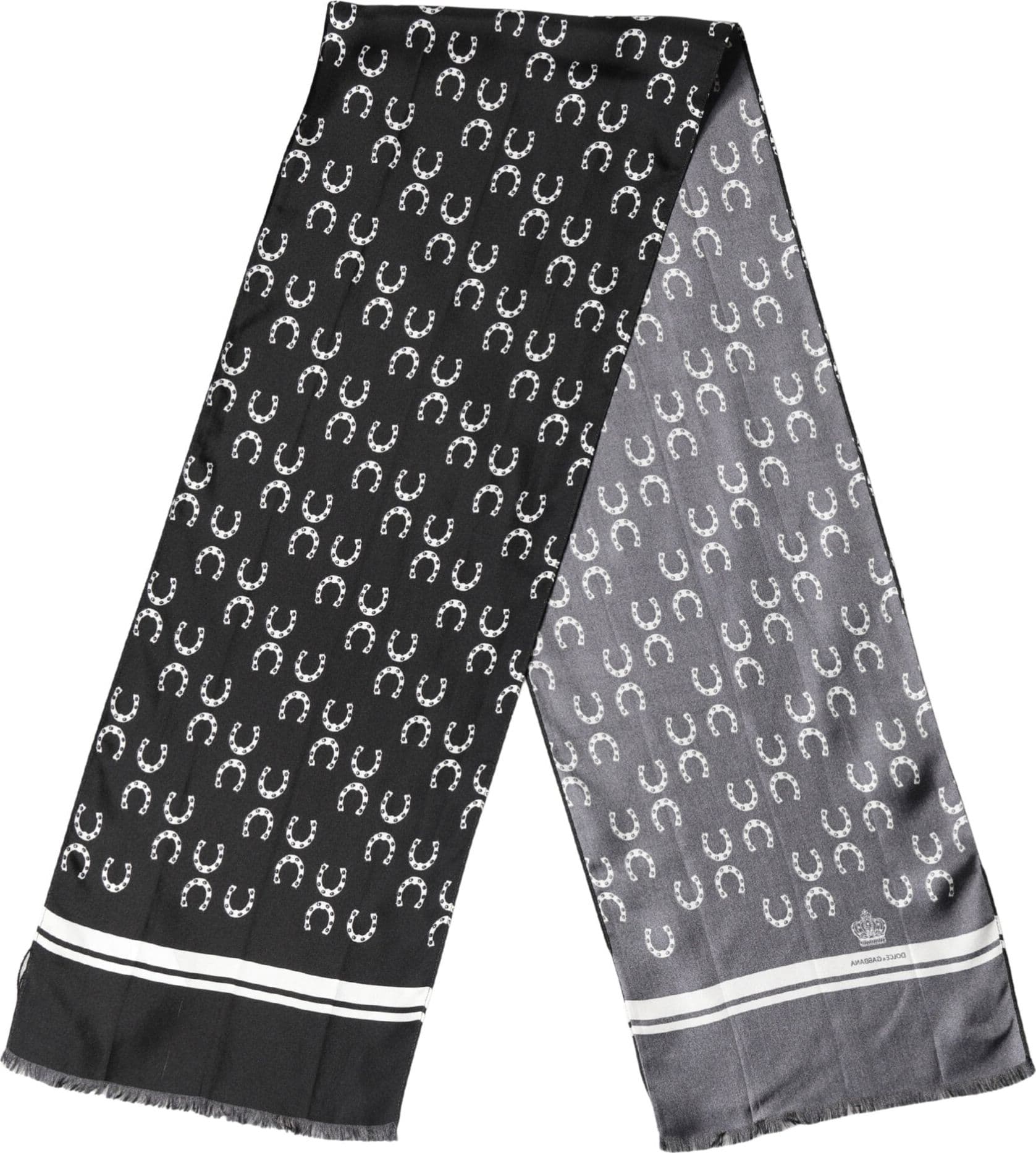 Black Horseshoe Silk Neck Foulard 136cm x 23cm Men Scarf - 2