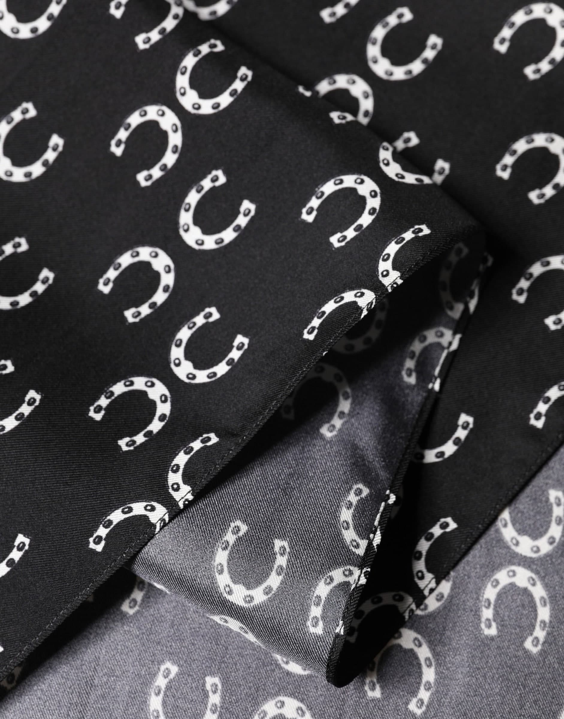 Black Horseshoe Silk Neck Foulard 136cm x 23cm Men Scarf - 3
