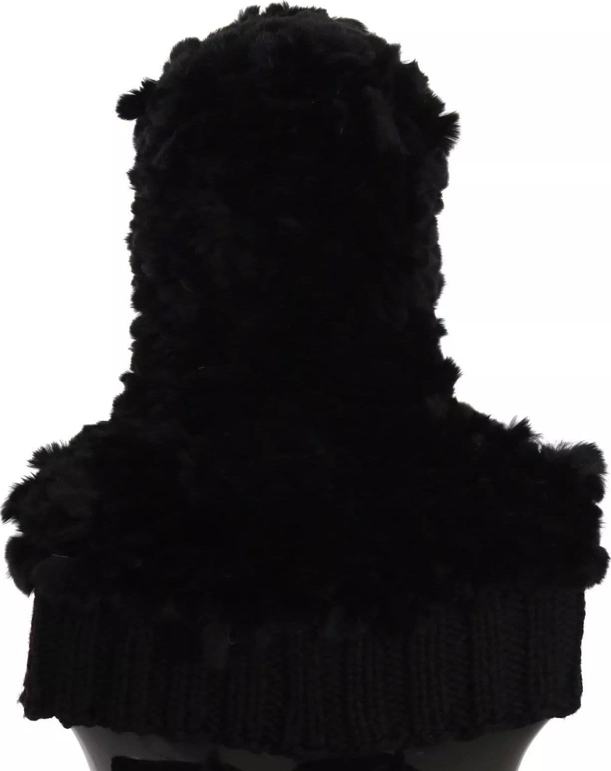 Black Silver Fox Fur Cashmere Hooded Scarf - 5