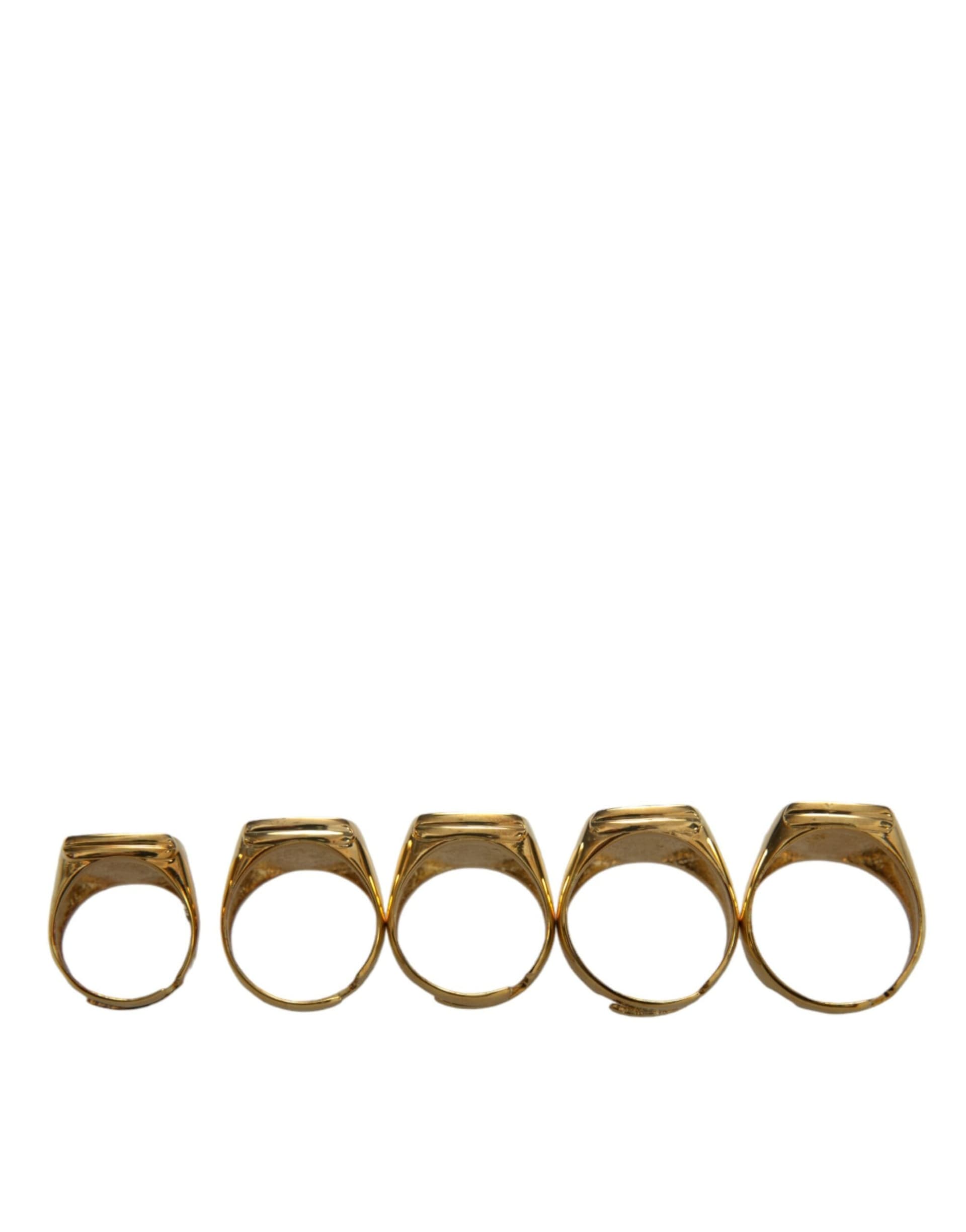 Gold Brass ROYAL Enamel Set of 5 Ring - 3