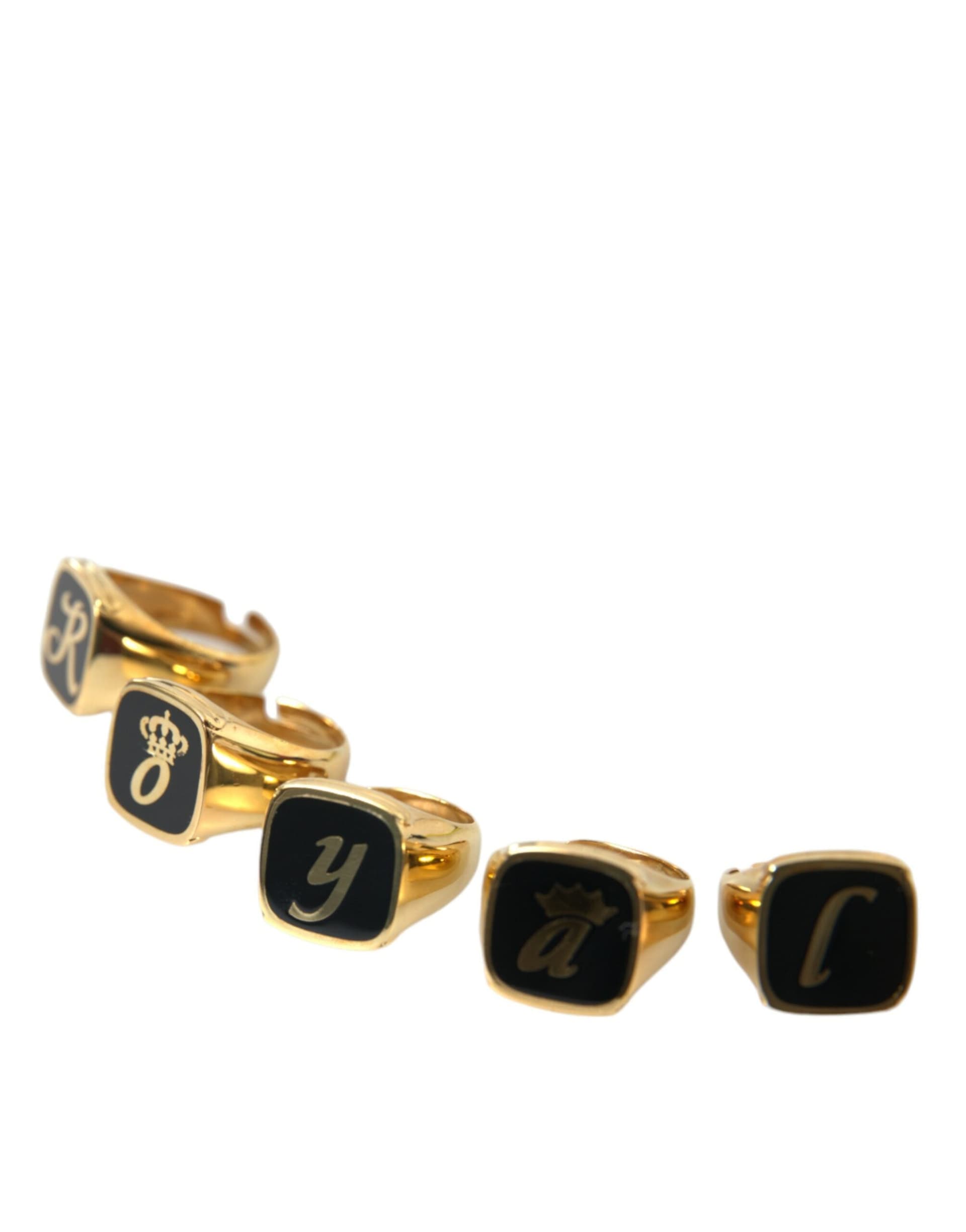 Gold Brass ROYAL Enamel Set of 5 Ring - 4