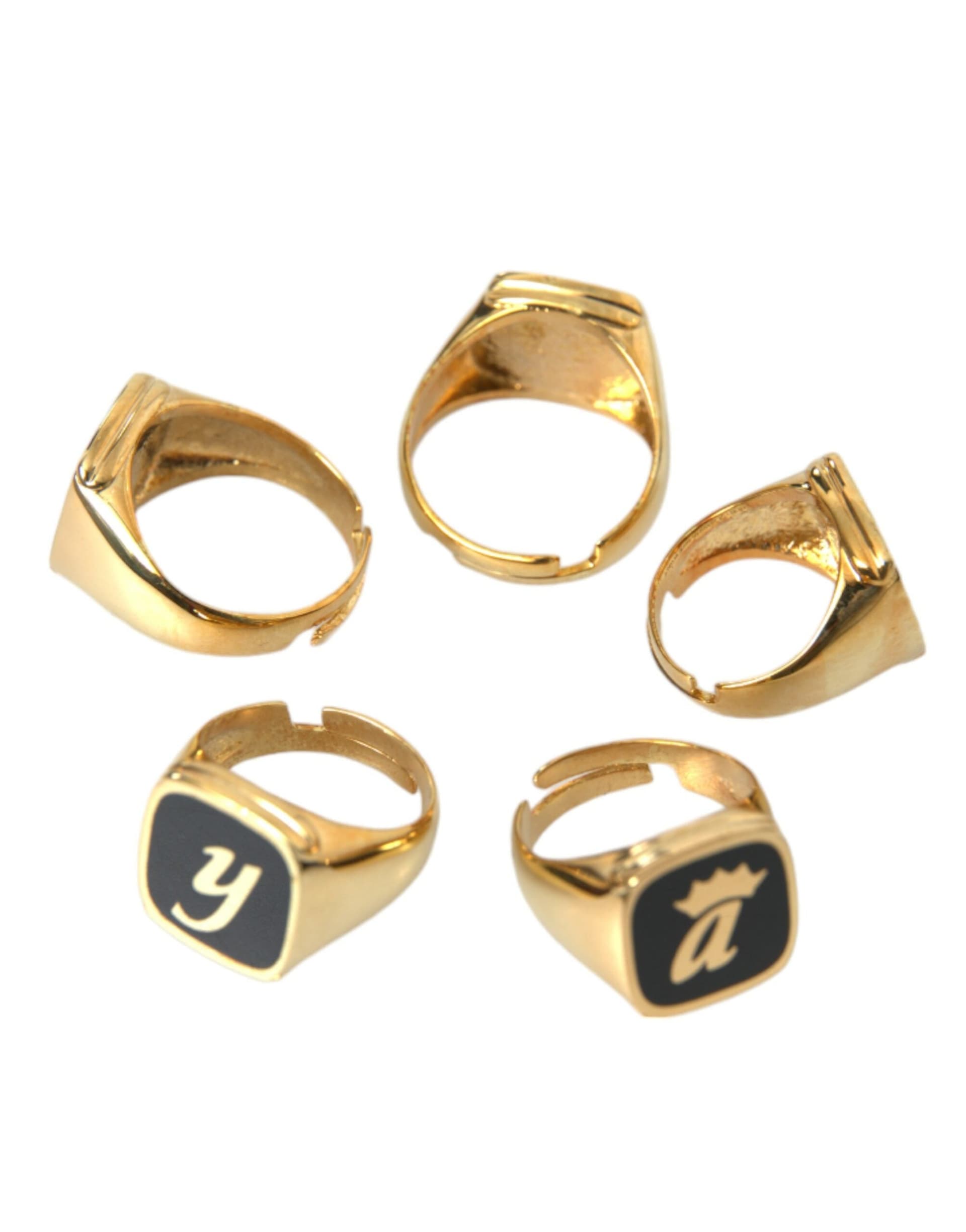 Gold Brass ROYAL Enamel Set of 5 Ring - 5