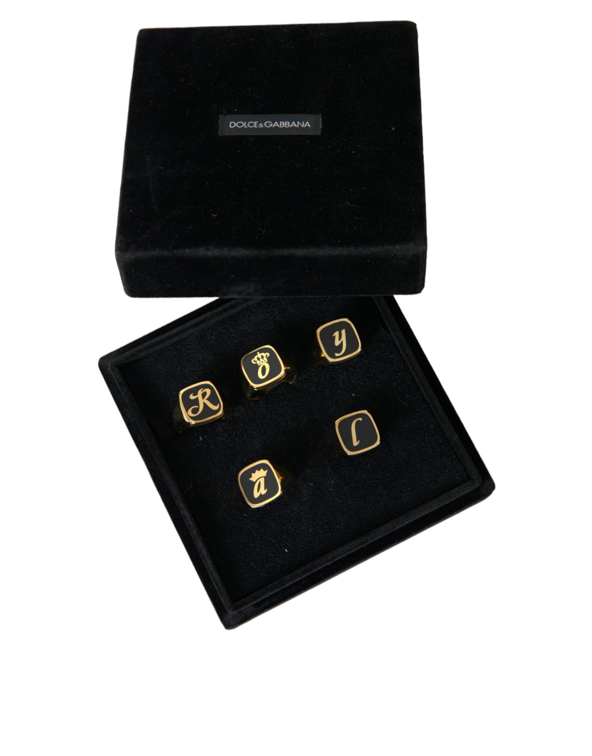 Gold Brass ROYAL Enamel Set of 5 Ring - 7