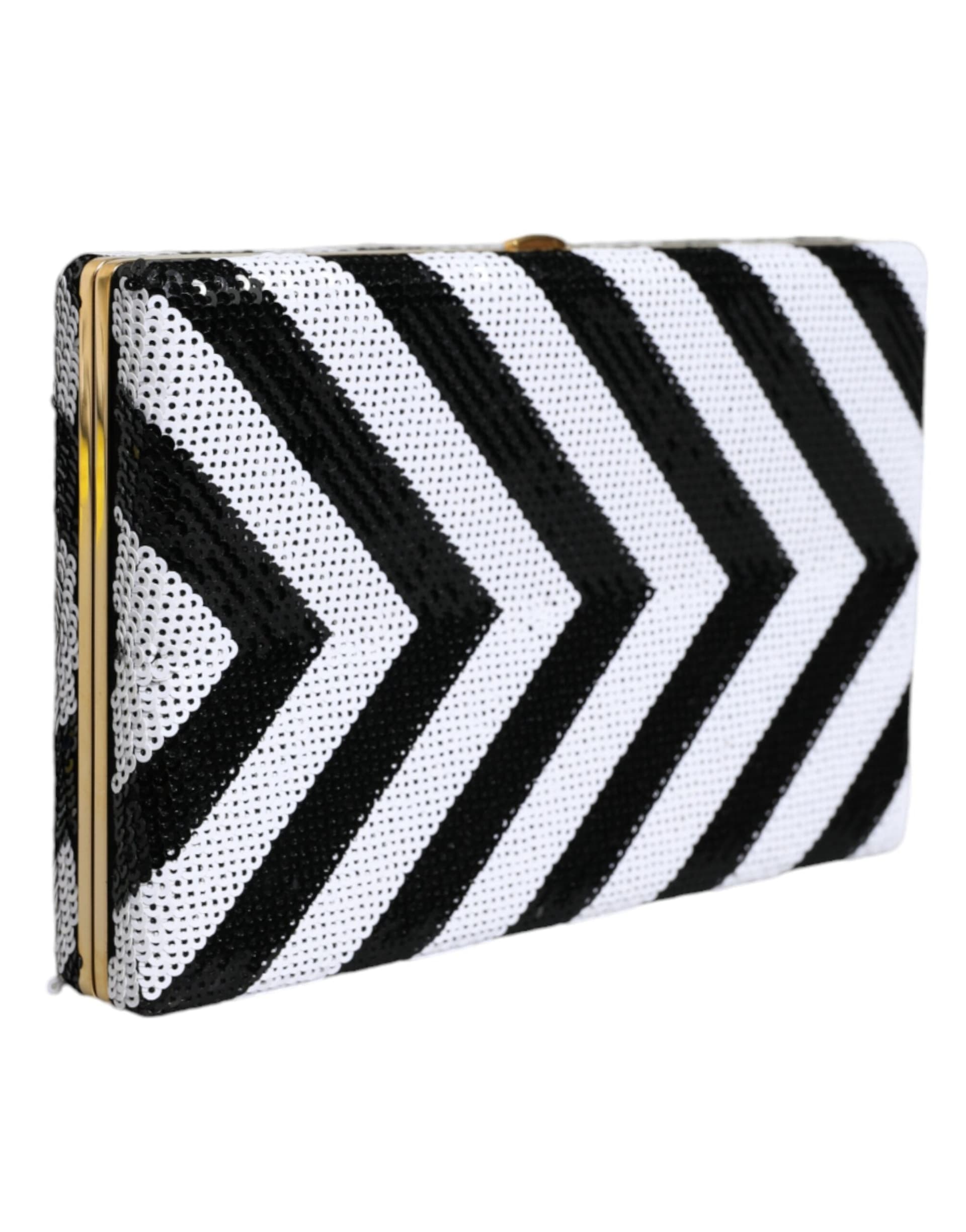 Black White Gold Frame Clutch Evening Party Purse Bag - 3