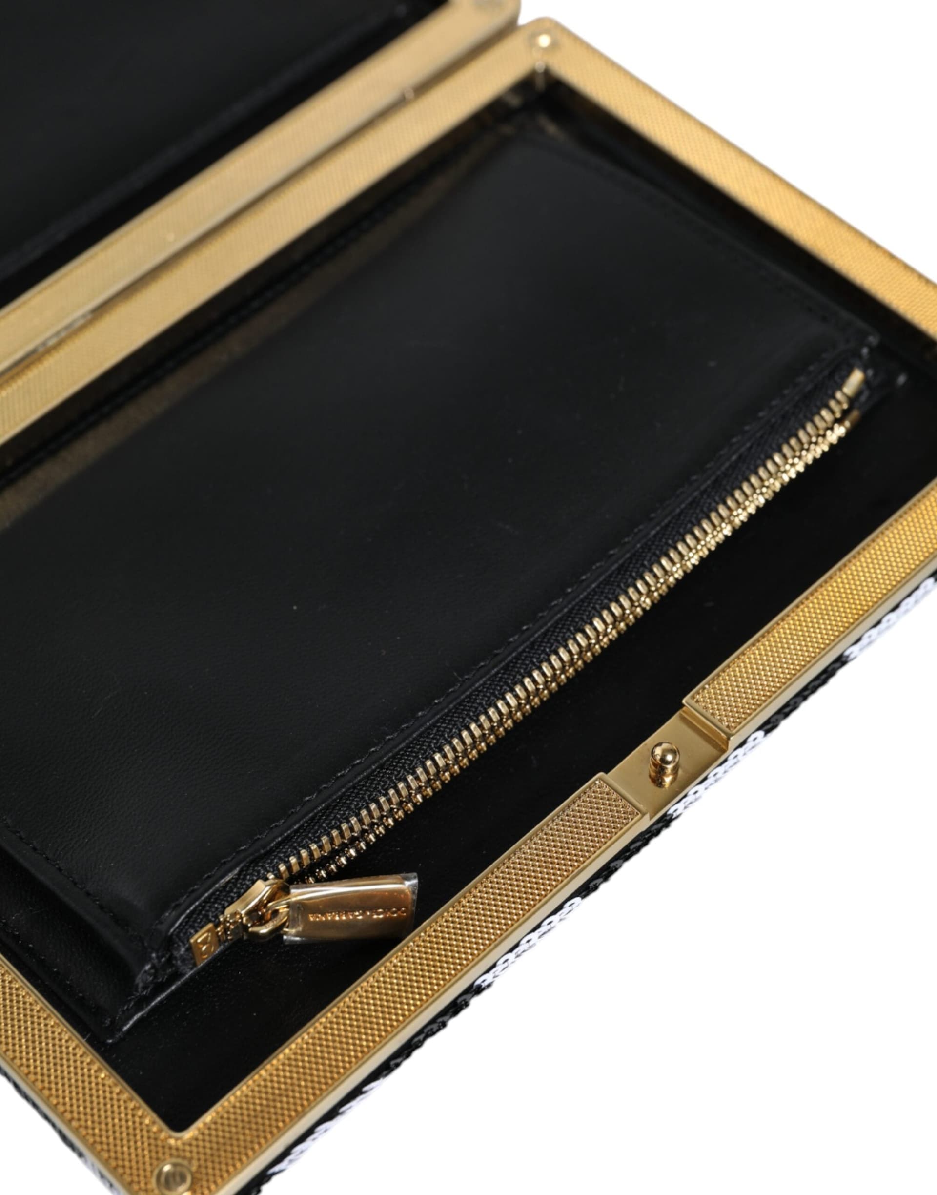 Black White Gold Frame Clutch Evening Party Purse Bag - 6