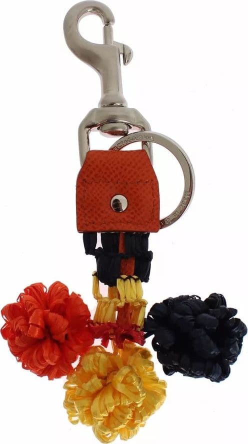 Red Yellow Raffia Leather Clasp Finder Keyring Keychain - 2
