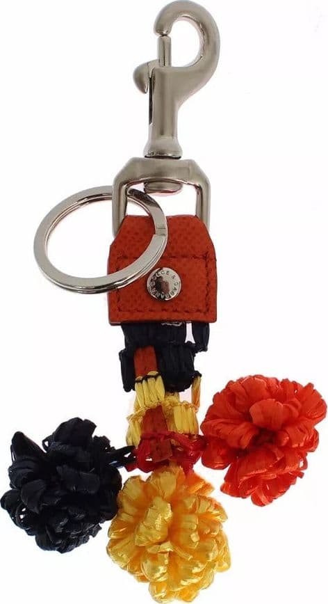 Red Yellow Raffia Leather Clasp Finder Keyring Keychain - 3
