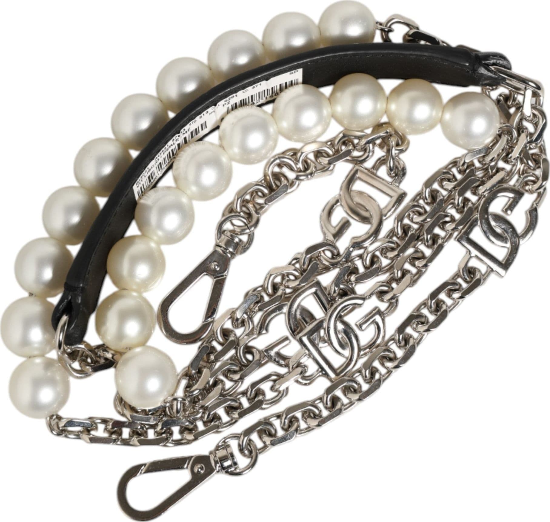Black Leather Pearl Chain Bag Accessory Shoulder Strap - 6
