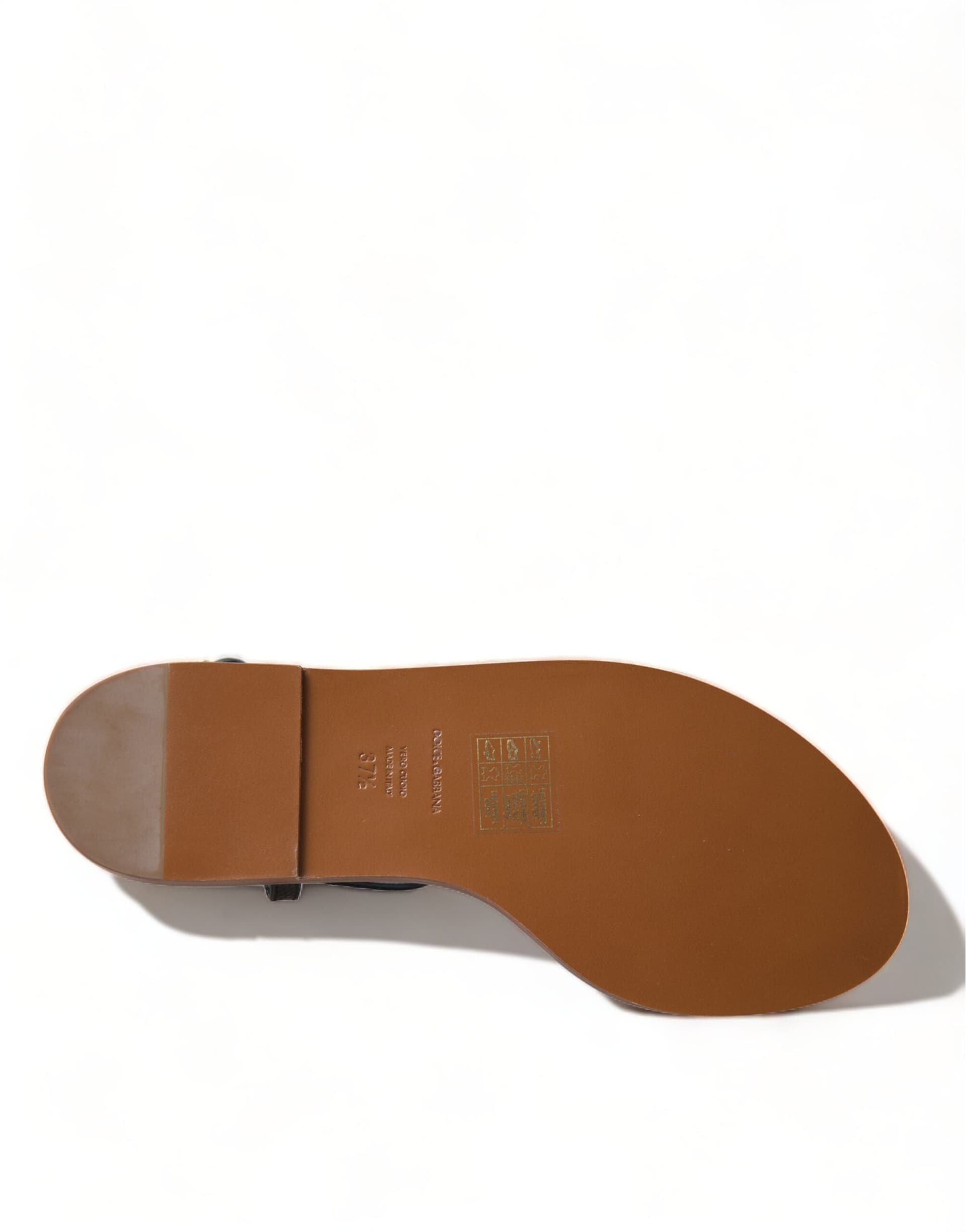 Black Crystal Gold Sandals Leather Shoes - 7