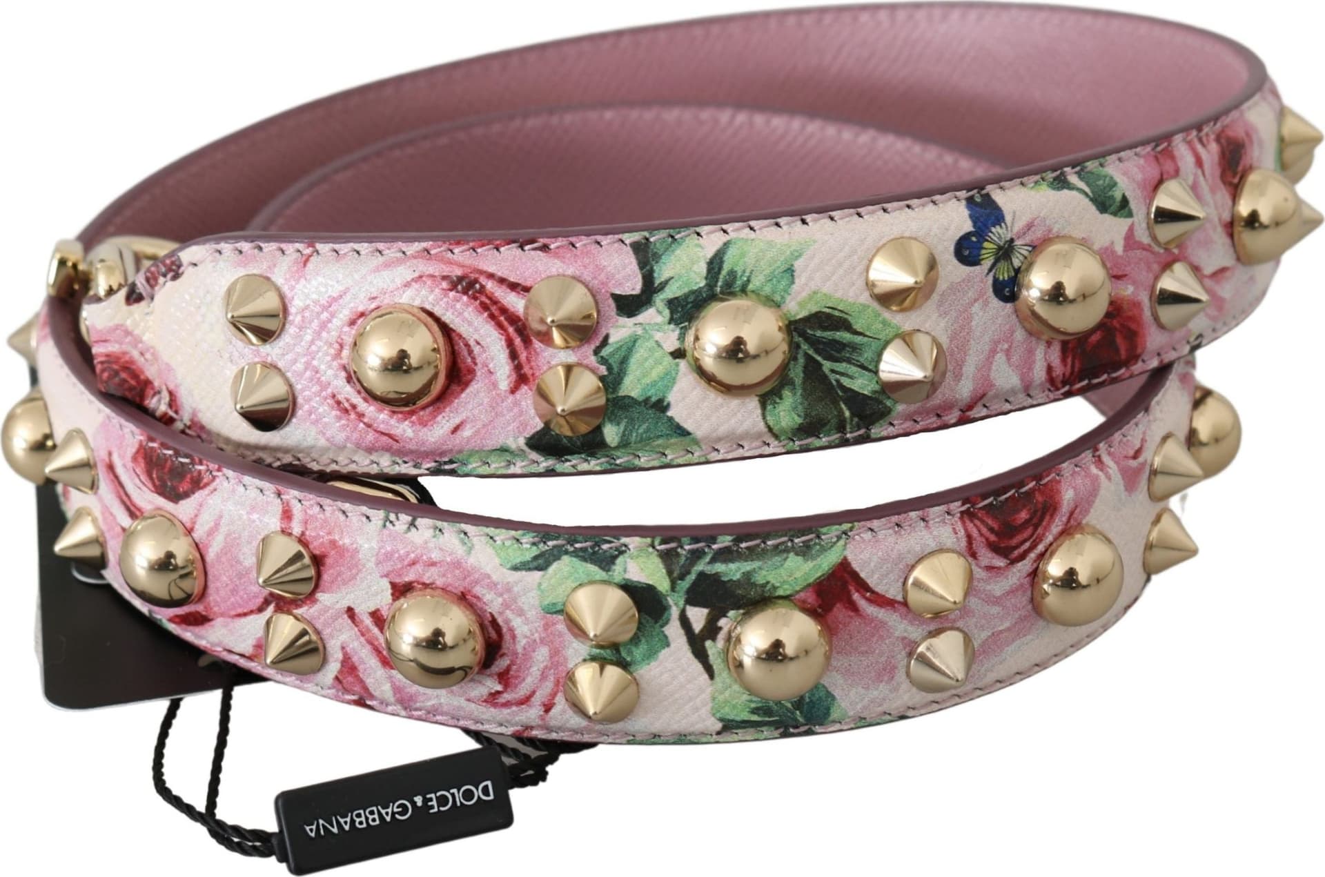 Pink Floral Leather Stud Accessory Shoulder Strap
