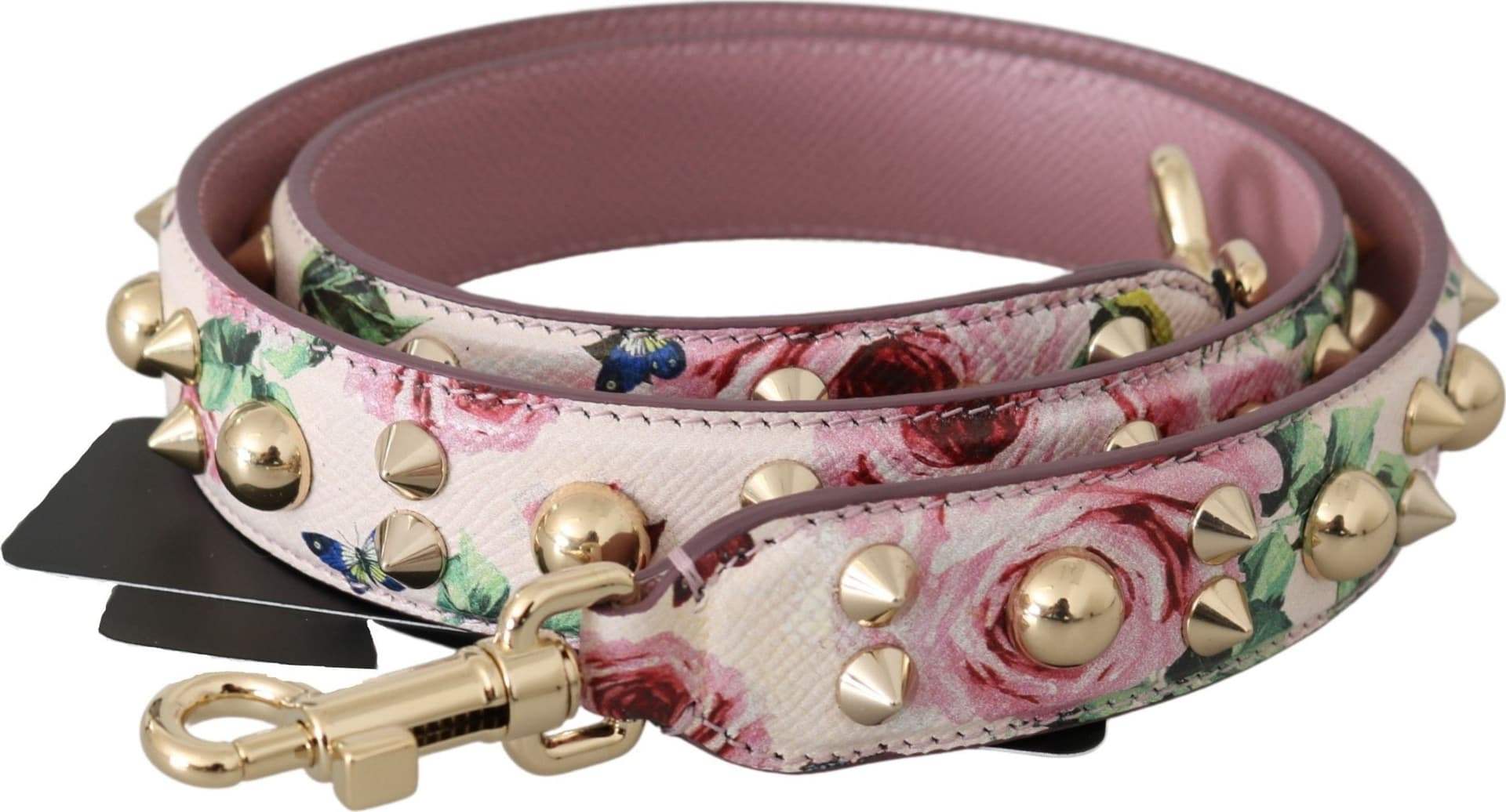 Pink Floral Leather Stud Accessory Shoulder Strap - 3
