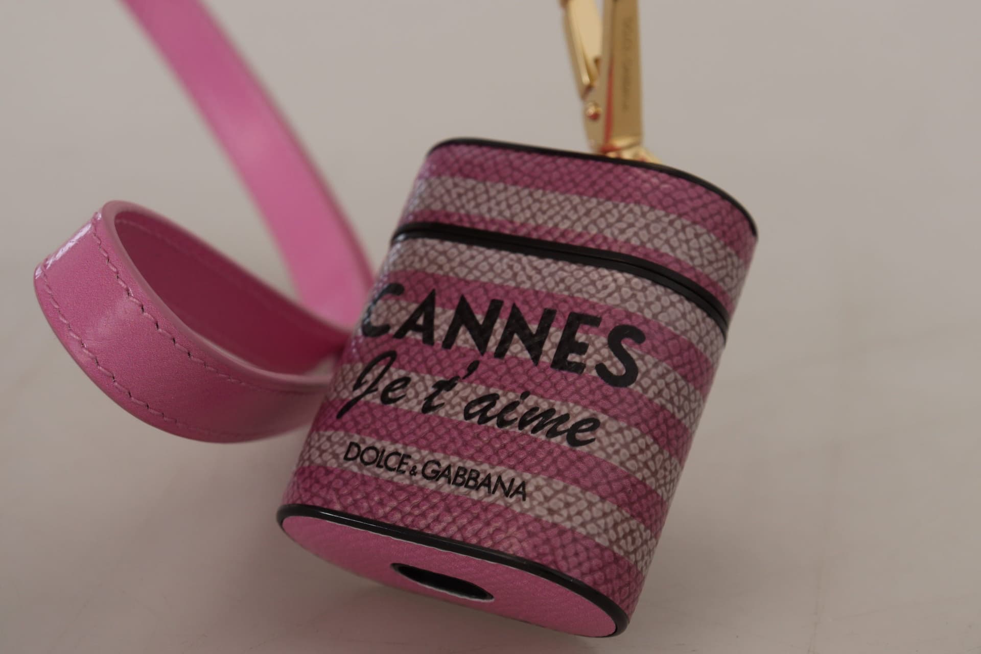 Pink Black Leather Strap Gold Metal Logo Airpods Case - 4