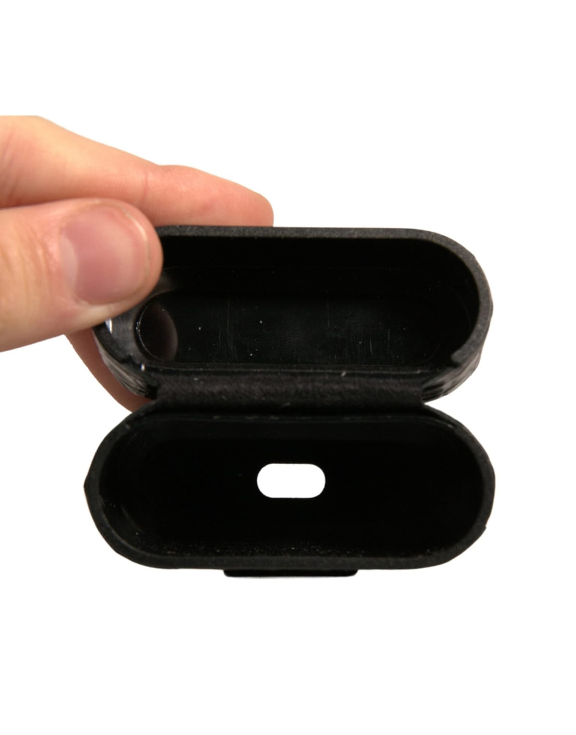 Black Leather Metal Logo Plaque Holder Airpods Case - 6