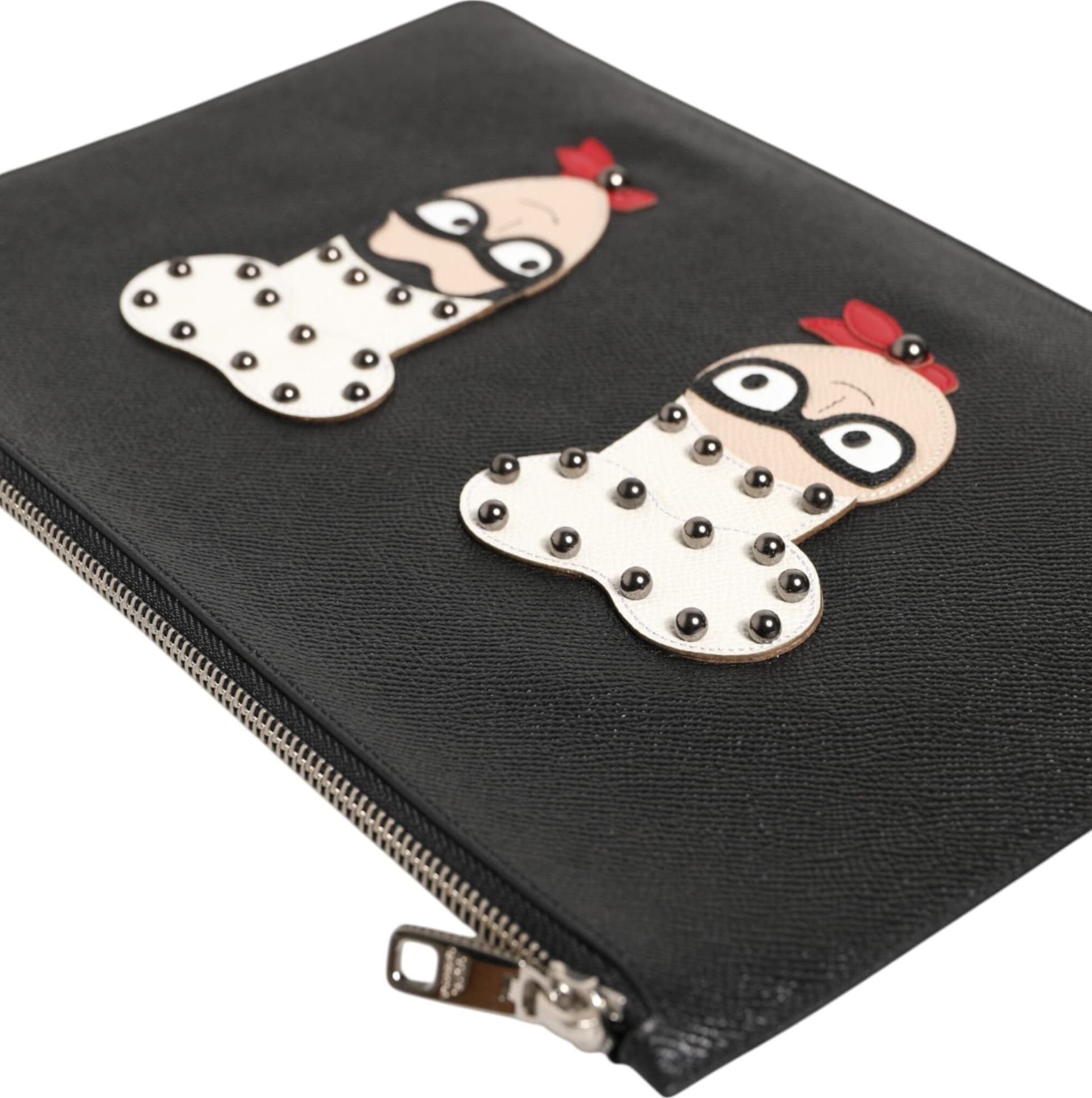 Black Leather #DGFAMILY Embellished Men Clutch Pouch Bag - 5