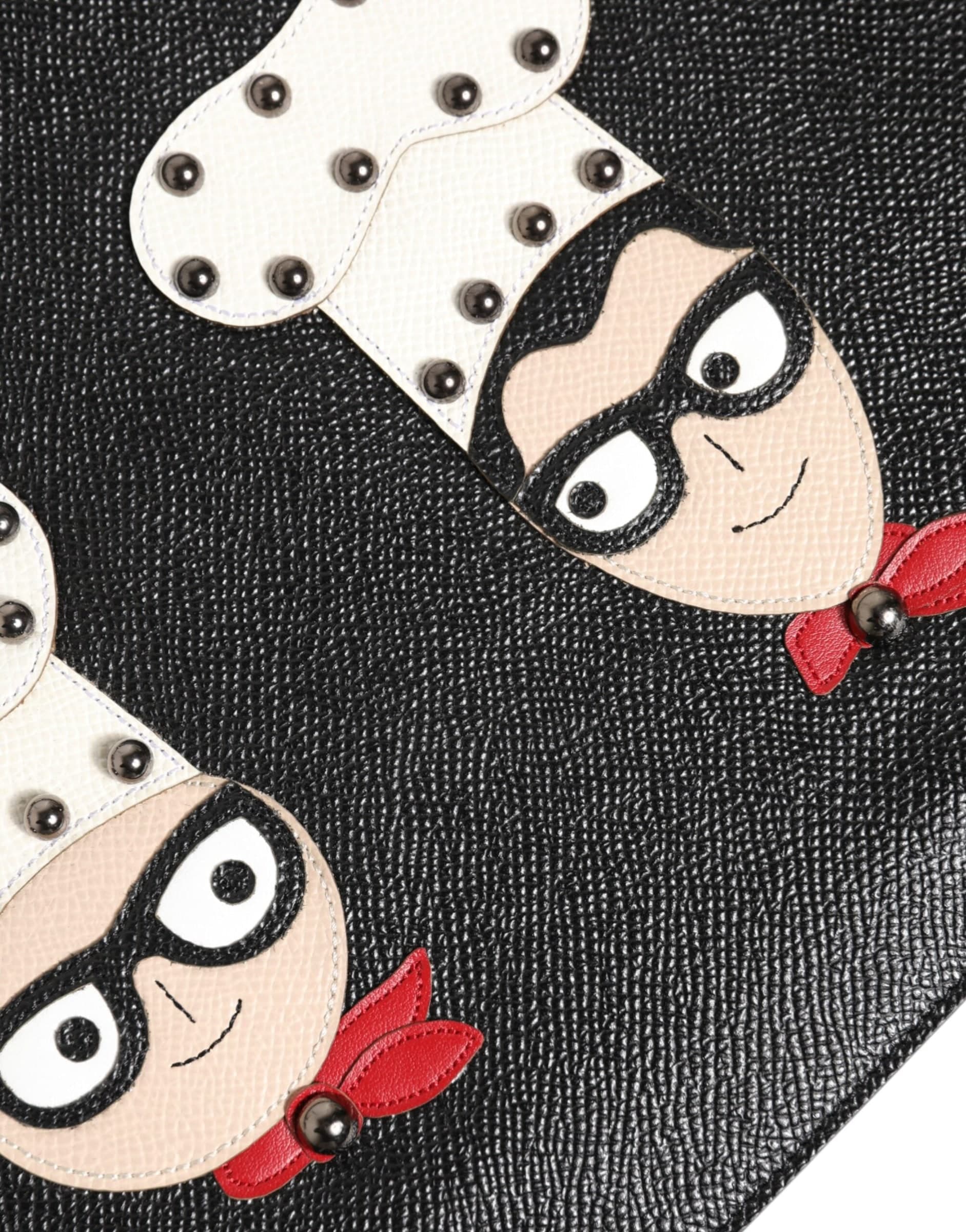 Black Leather #DGFAMILY Embellished Men Clutch Pouch Bag - 6