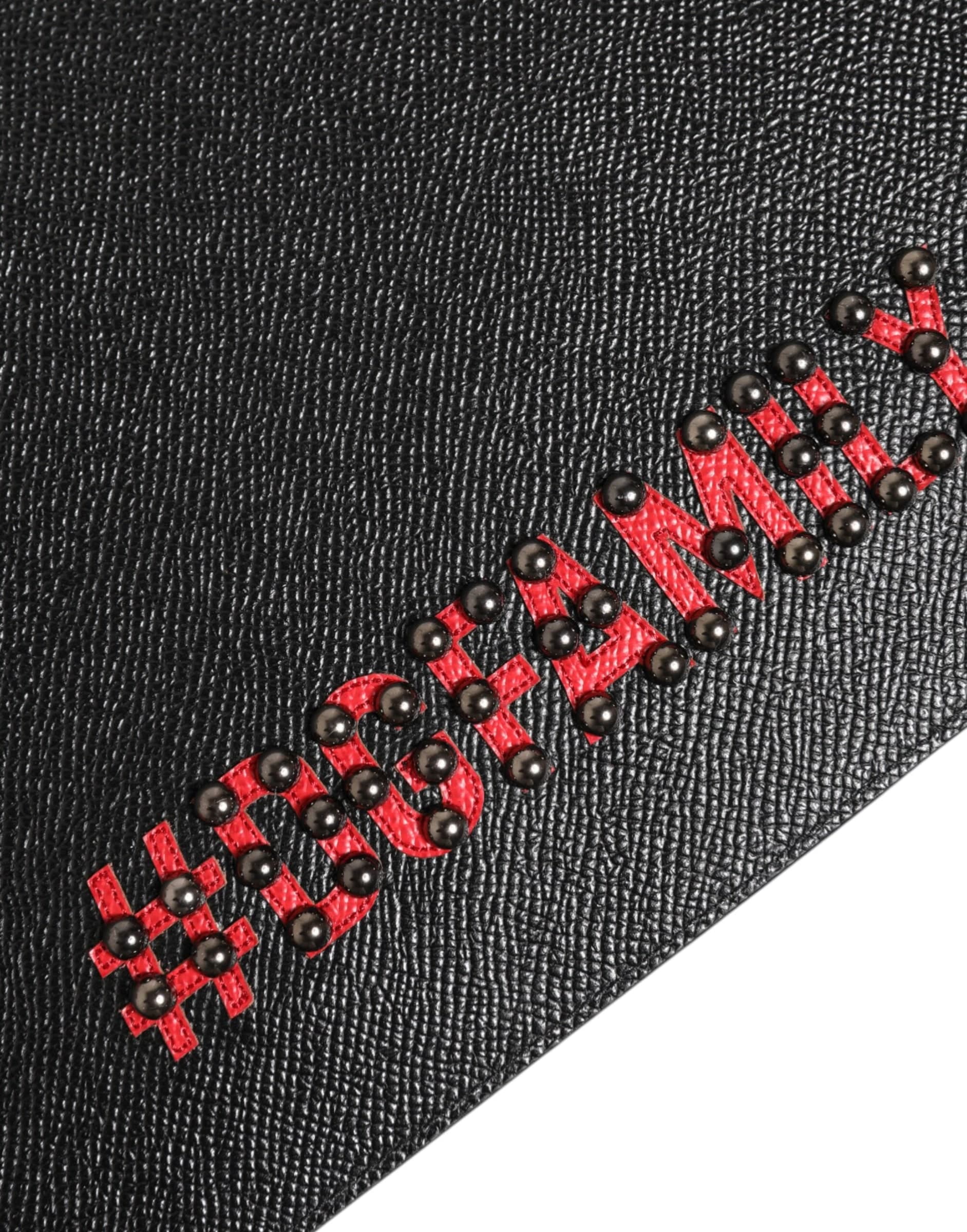 Black Leather #DGFAMILY Embellished Men Clutch Pouch Bag - 7