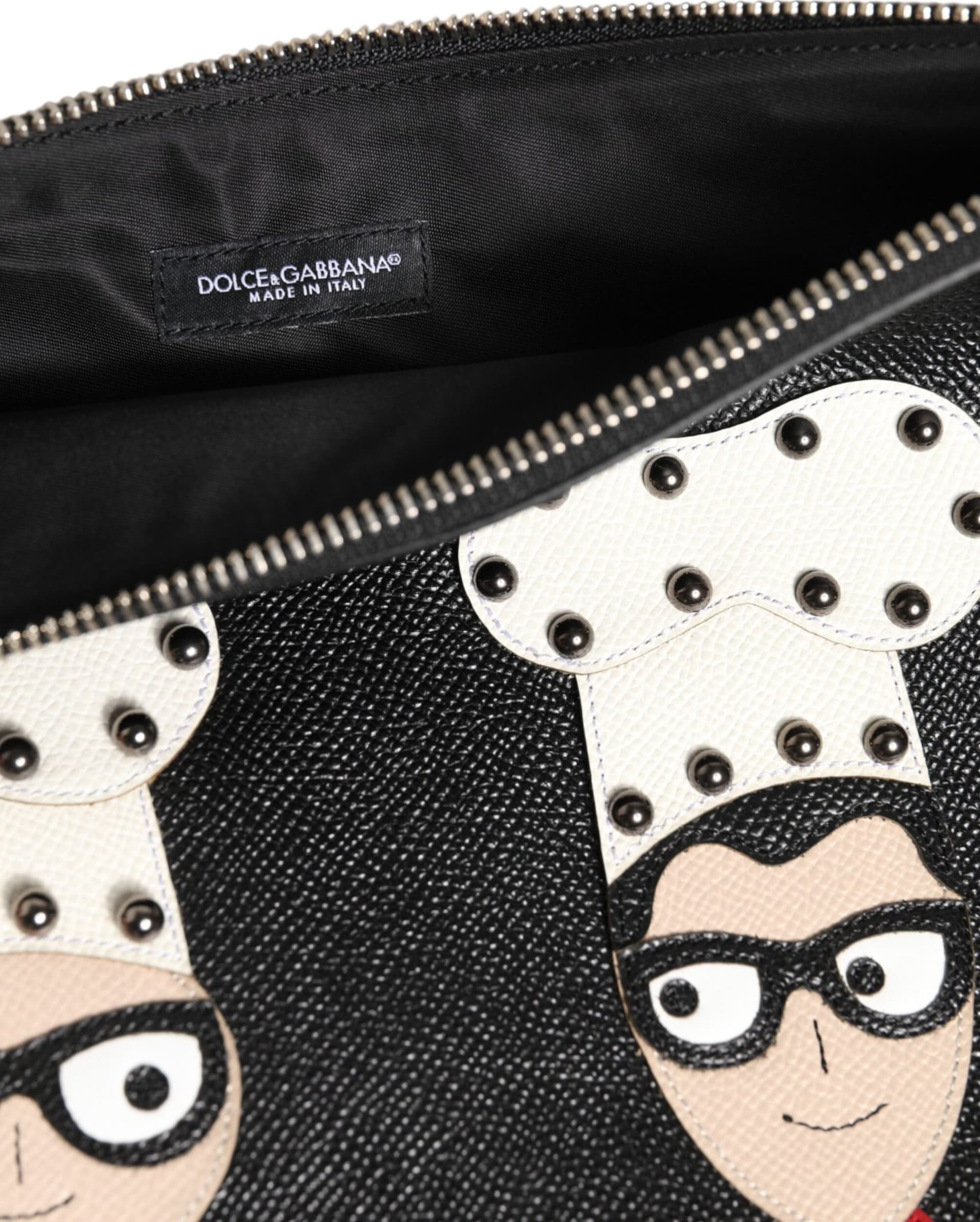 Black Leather #DGFAMILY Embellished Men Clutch Pouch Bag - 8