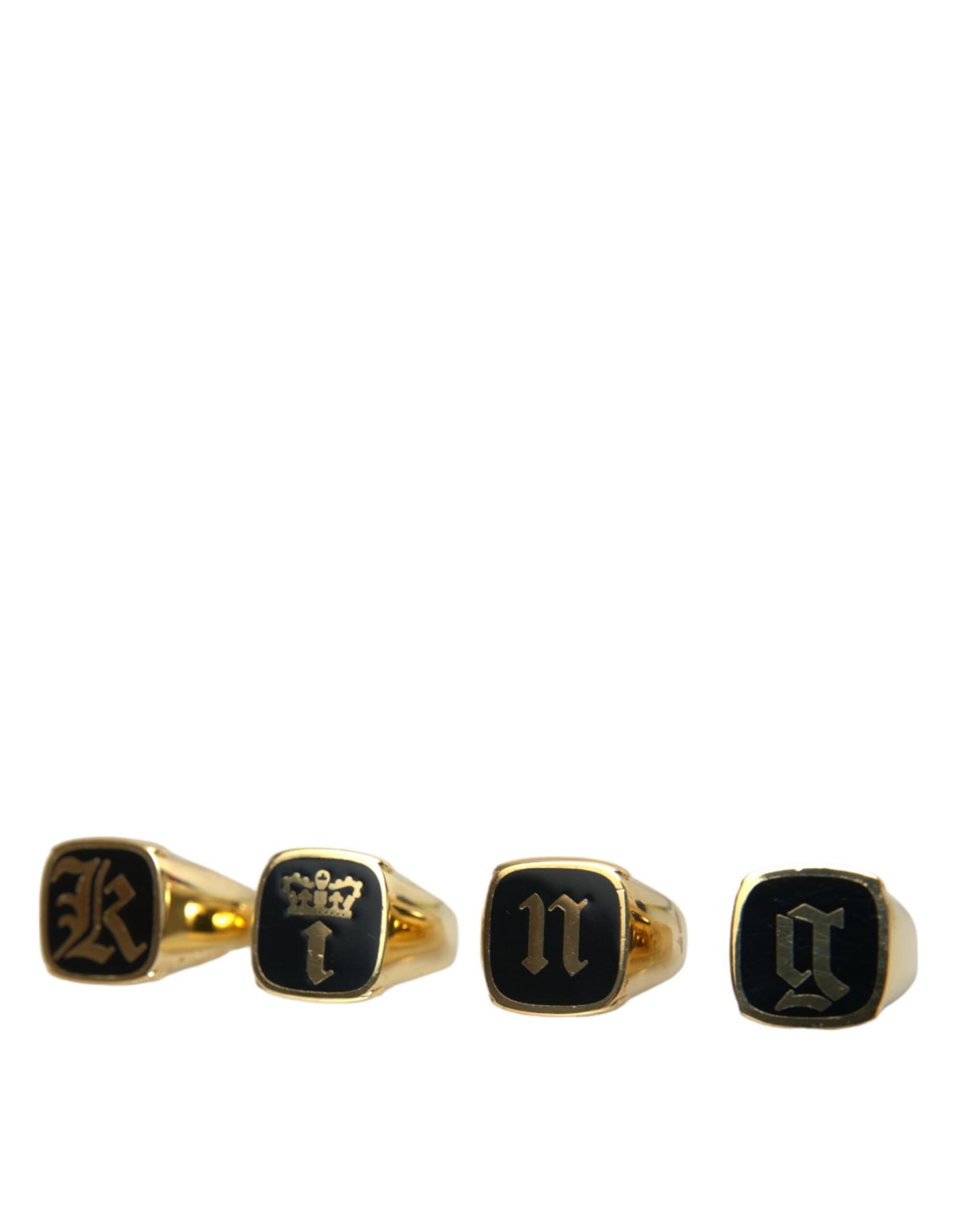 Gold Brass KING Enamel Set of 4 Ring - 2