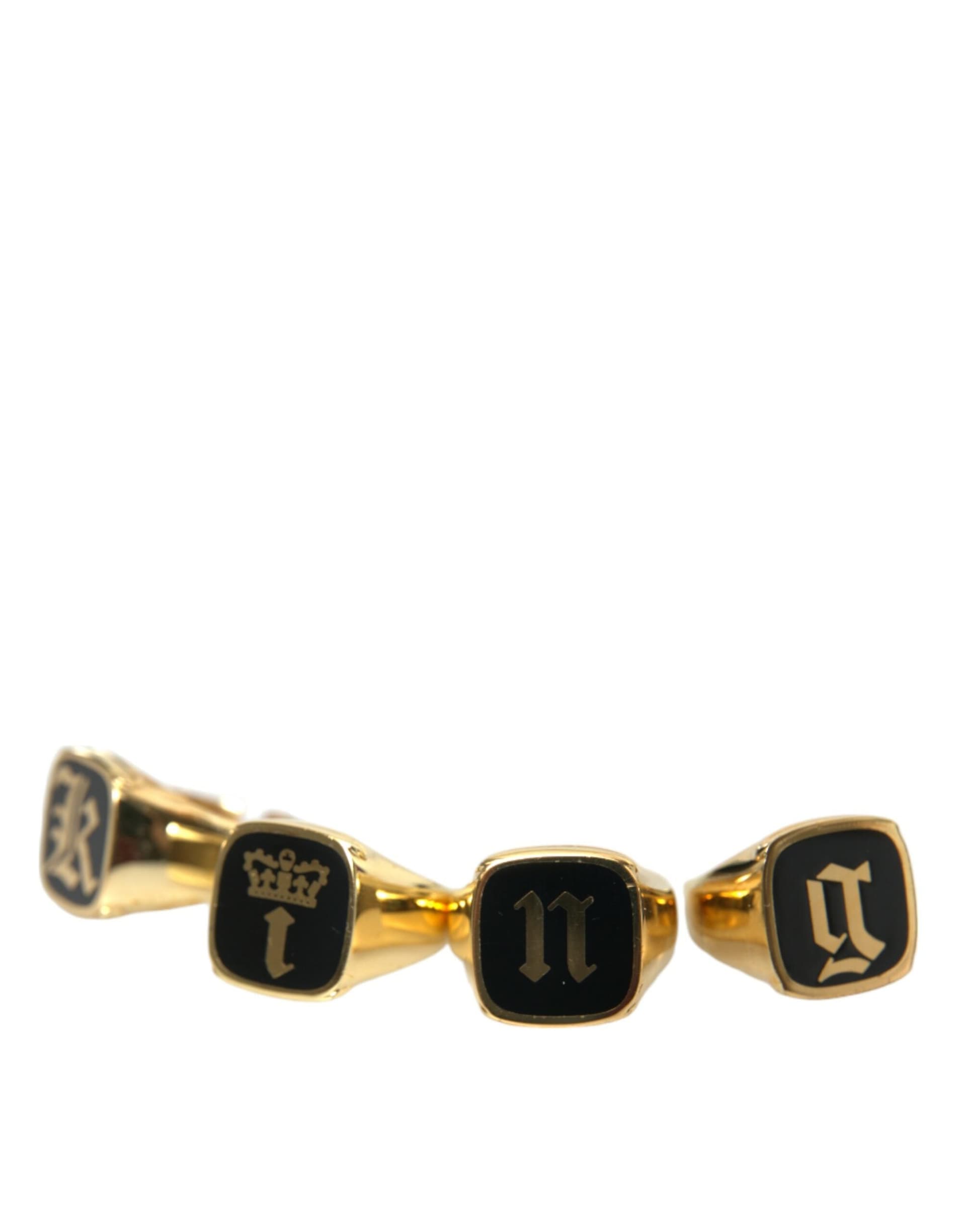 Gold Brass KING Enamel Set of 4 Ring - 3