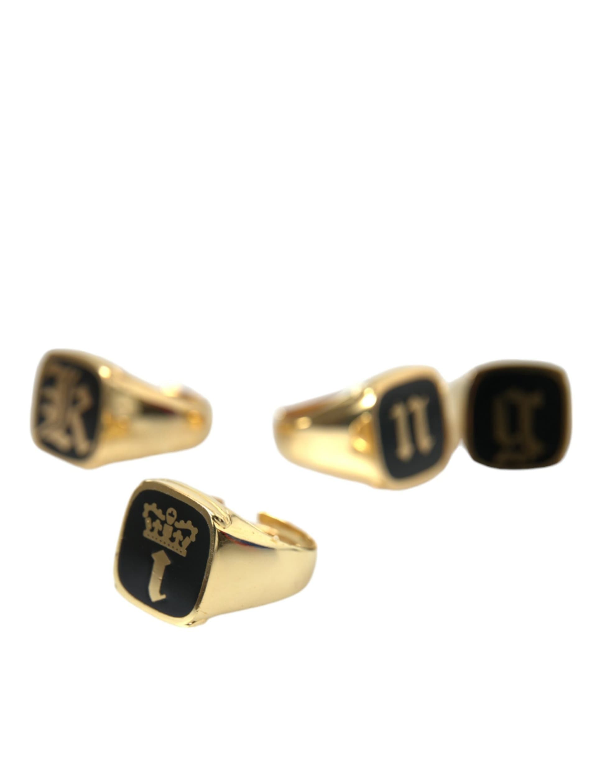 Gold Brass KING Enamel Set of 4 Ring - 8