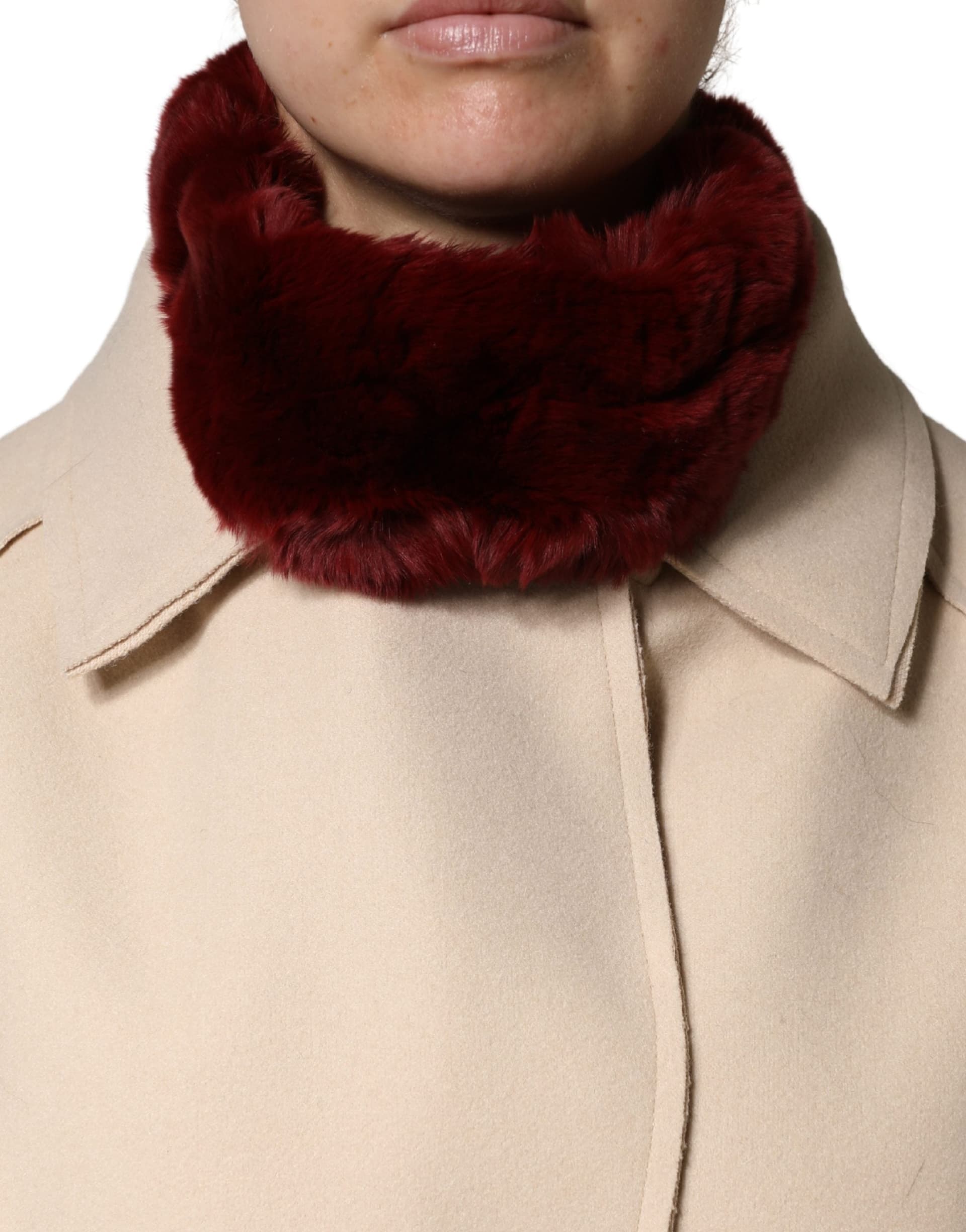 Red Lamb Fur Collar Women Neck Wrap 50cm x 8cm Scarf - 2