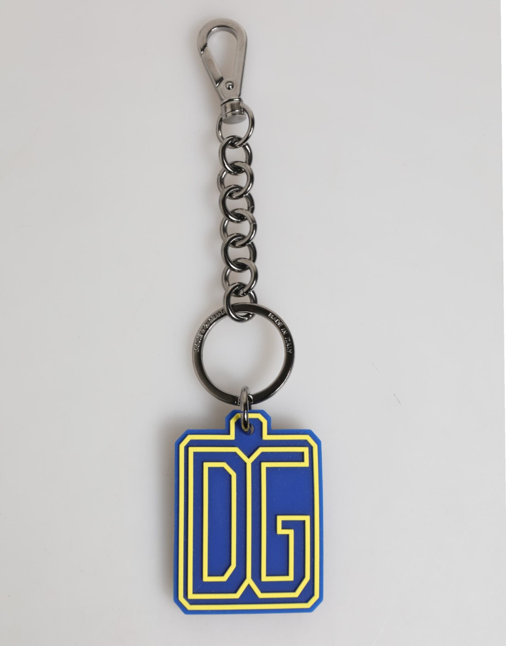 Blue Yellow DG Rubber Logo Silver Men Keychain Keyring - 2
