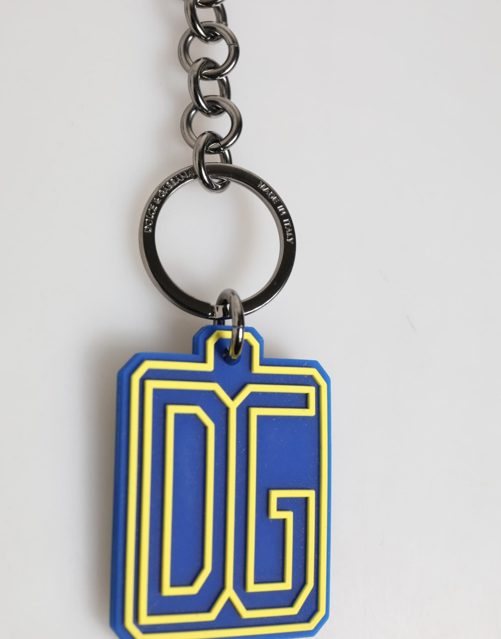 Blue Yellow DG Rubber Logo Silver Men Keychain Keyring - 3