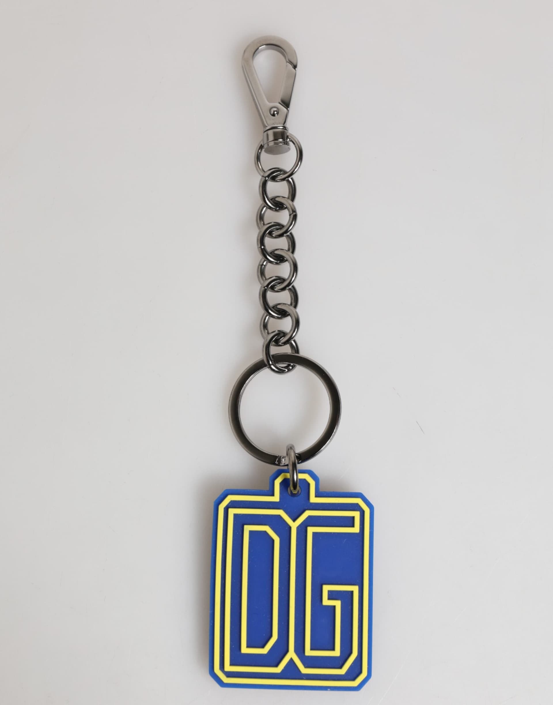 Blue Yellow DG Rubber Logo Silver Men Keychain Keyring - 5